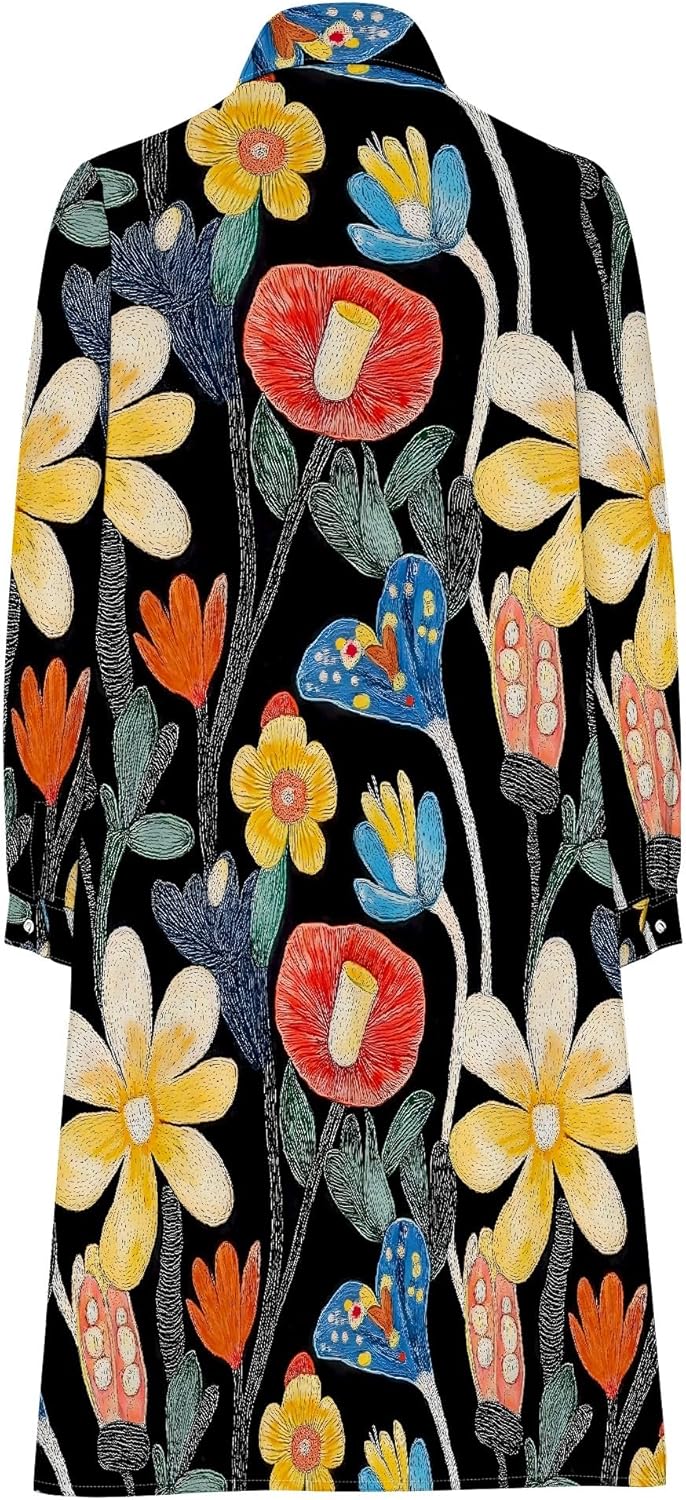 Shirt Dresses for Women 2025 Summer Long Sleeve Casual Plus Size Floral Printed Beach Vacation Dress with Pockets - Image 6