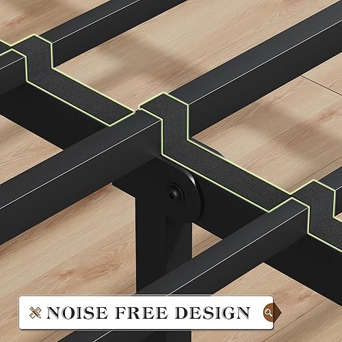 Miniatura 6 de Base de cama Queen con cabecero y estribo, marco de cama de metal Queen con almacenamiento debajo de la cama, sistema de soporte de metal, no