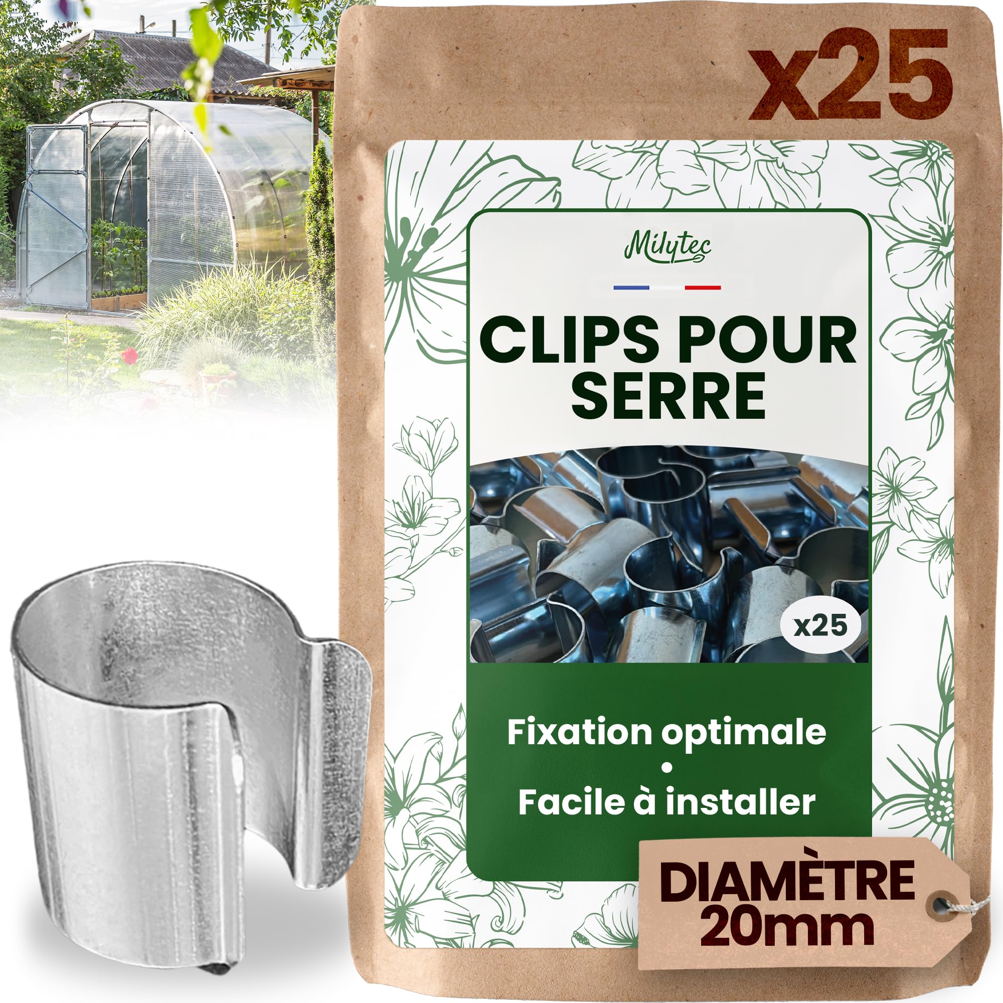 Clips pour Serre Acier galvanisé Diamètre 20mm Lot de 25