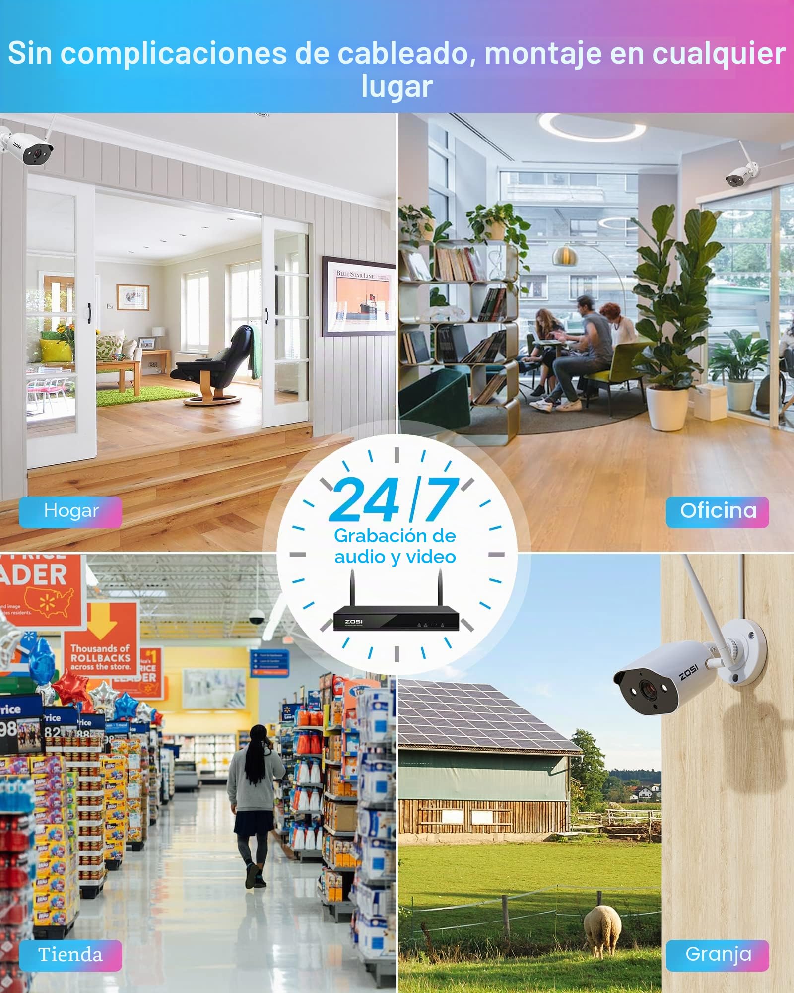 ZOSI 2K 3MP Cámara de Vigilancia WiFi para Kit de Cámara de Seguridad Inalámbrico, Visión Nocturna en Color, Audio Bidireccional, Cámara Adicional C302