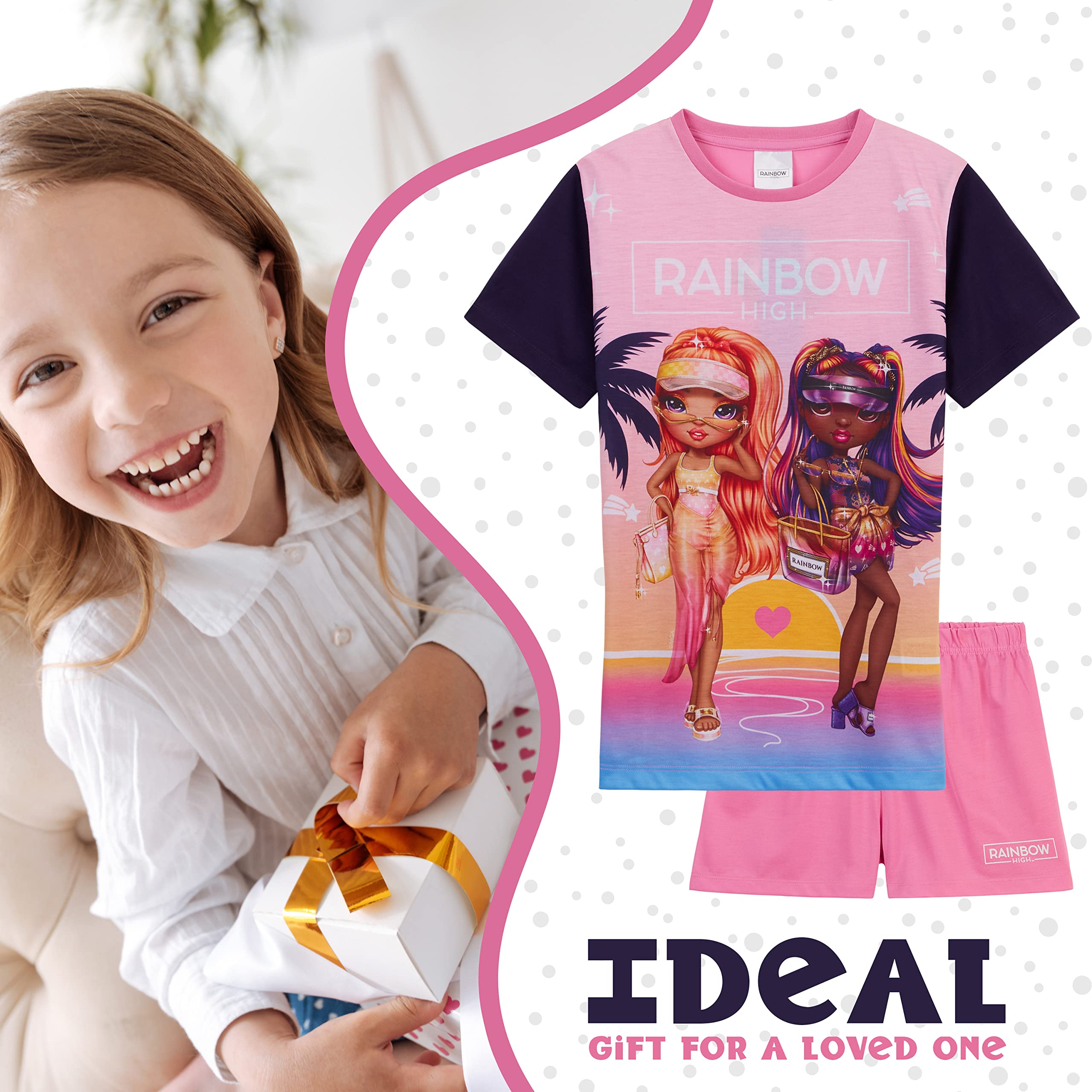 RAINBOW HIGH Pijama Niña Verano, Pijama Corto Niña, Conjunto Camiseta Manga Corta y Pantalón Corto, Ropa Niña de Moda Merchandising Oficial 5-12 Años (5-6 años, Rosa)