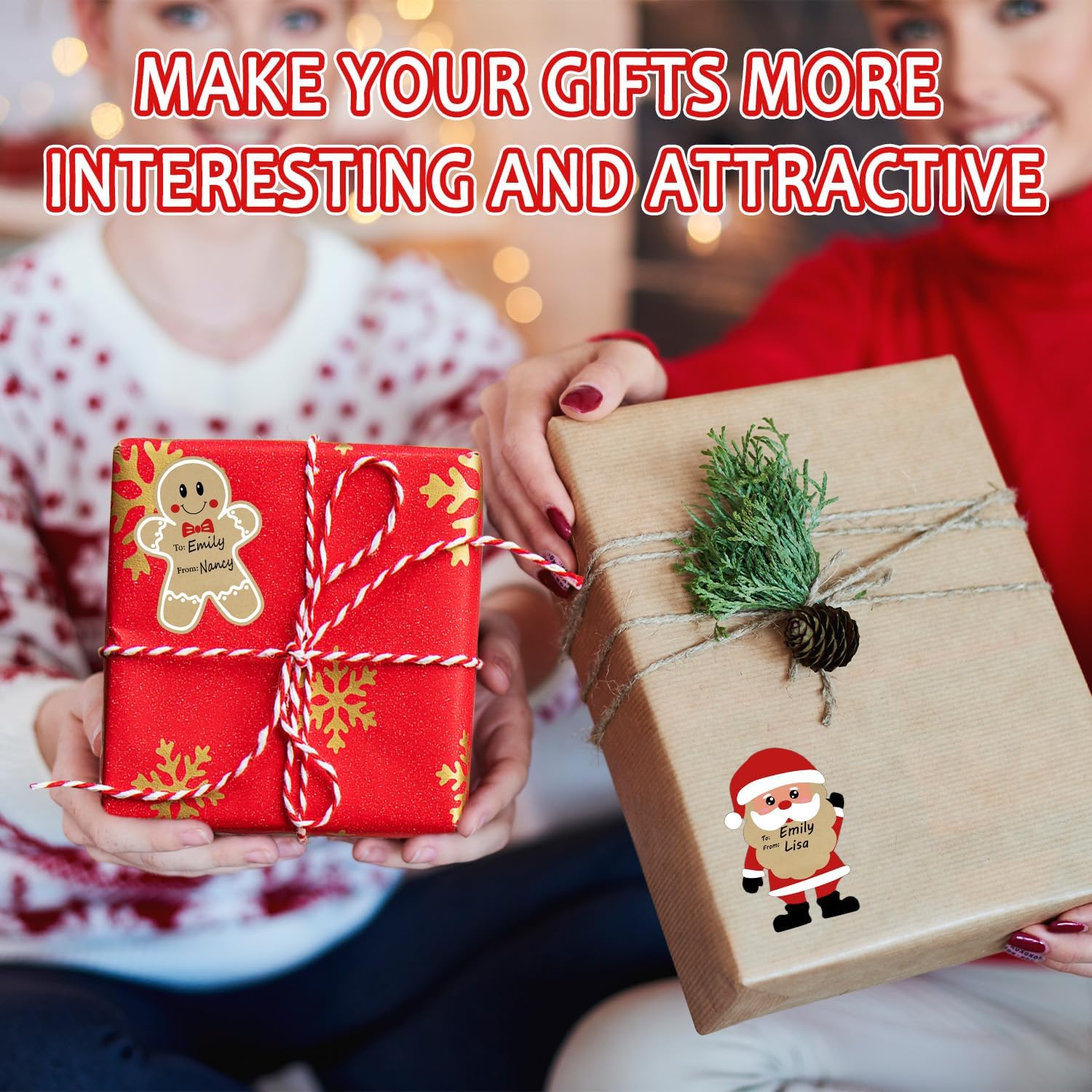 Christmas Gift Tags Stickers, 96 Pcs Christmas Gift Box Labels Stickers, Natural Kraft Paper Self-Adhesive Christmas Name Tags for Xmas Gifts Wrap Presents Box Envelope Decor, 2×3 Inch - Image 6