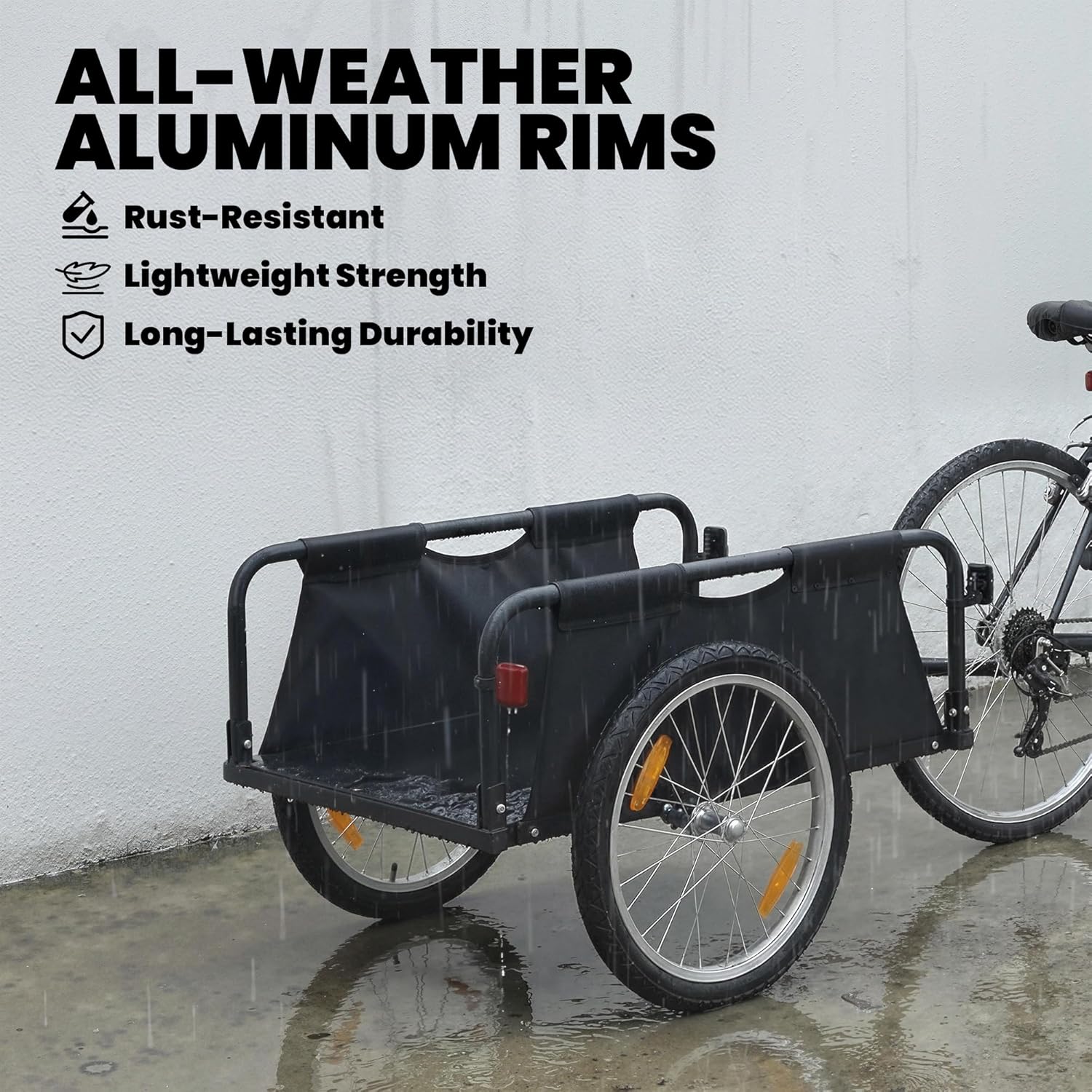 Soozier Bike Cargo Trailer, Bicycle Trailer Wagon Cart with Quick Release 16" Pneumatic Wheels, Aluminum Rims, Red Flag, Universal Hitch, Fits 22"-28" Bike Wheels, 88lbs Capacity