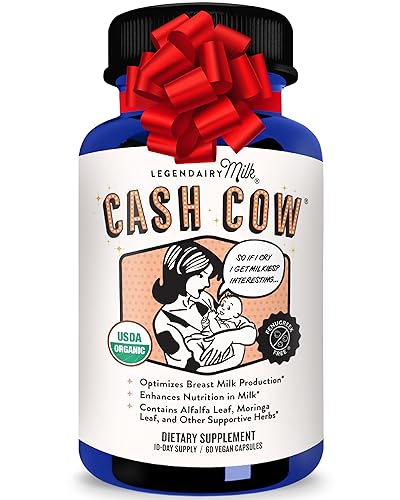 Legendairy Milk Cash Cow Lactation Supplement, Moringa, Alfalfa, and Goat's Rue Breastfeeding Supplement for Milk Supply Increase, Fenugreek-Free, Certified Organic, Vegan, Non-GMO, 60 Capsules