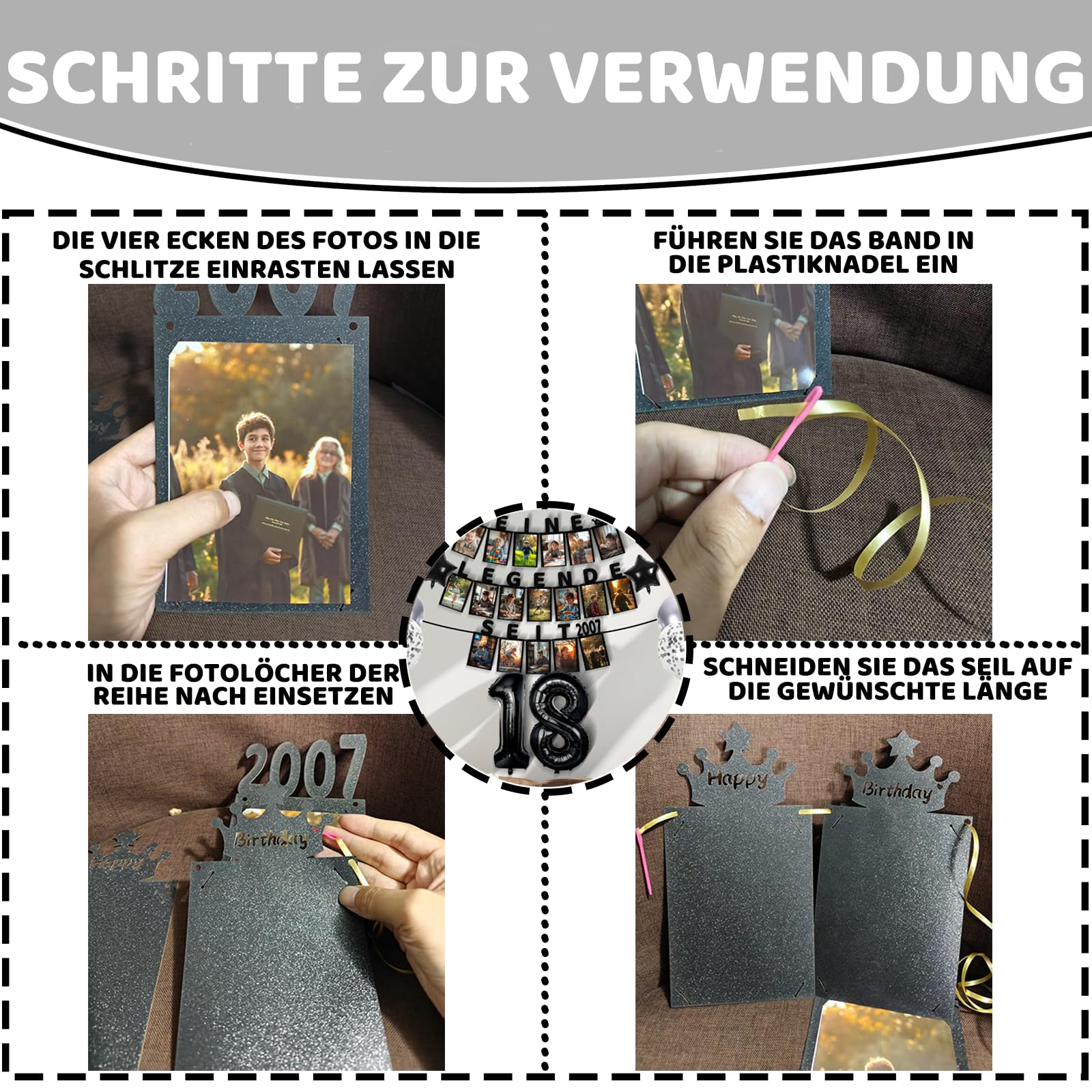 Fotogirlande Zum 18. Geburtstag Junge – Legendär Seit 2007, 18 Glitzerkarten Für Fotos Von 1 Bis 18, Geburtstagsdeko