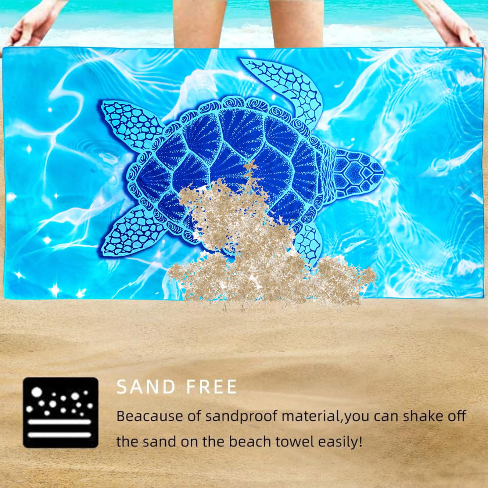 Mienocol Large Quick Dry Microfibre Beach Bath Towel for Adult,Blue Turtle Sand Free Beach Towel with Bag,Lightweight Gym Yoga Sports Towel,Compact Travel Summer Beach Towel for Women Men - Image 4
