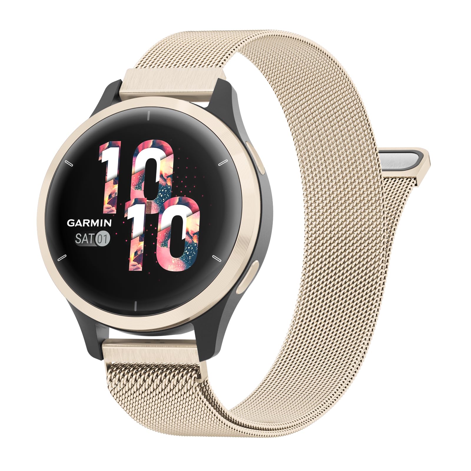 Strap Compatible with Garmin Vivoactive 4S/Venu 3S/Venu 2S/Forerunner 265S/255S/255S Music/Vivomove 3S, 18mm Metal Stainless Replacement Watch Band Sport Wristband for Garmin Venu 2S (Champagne)