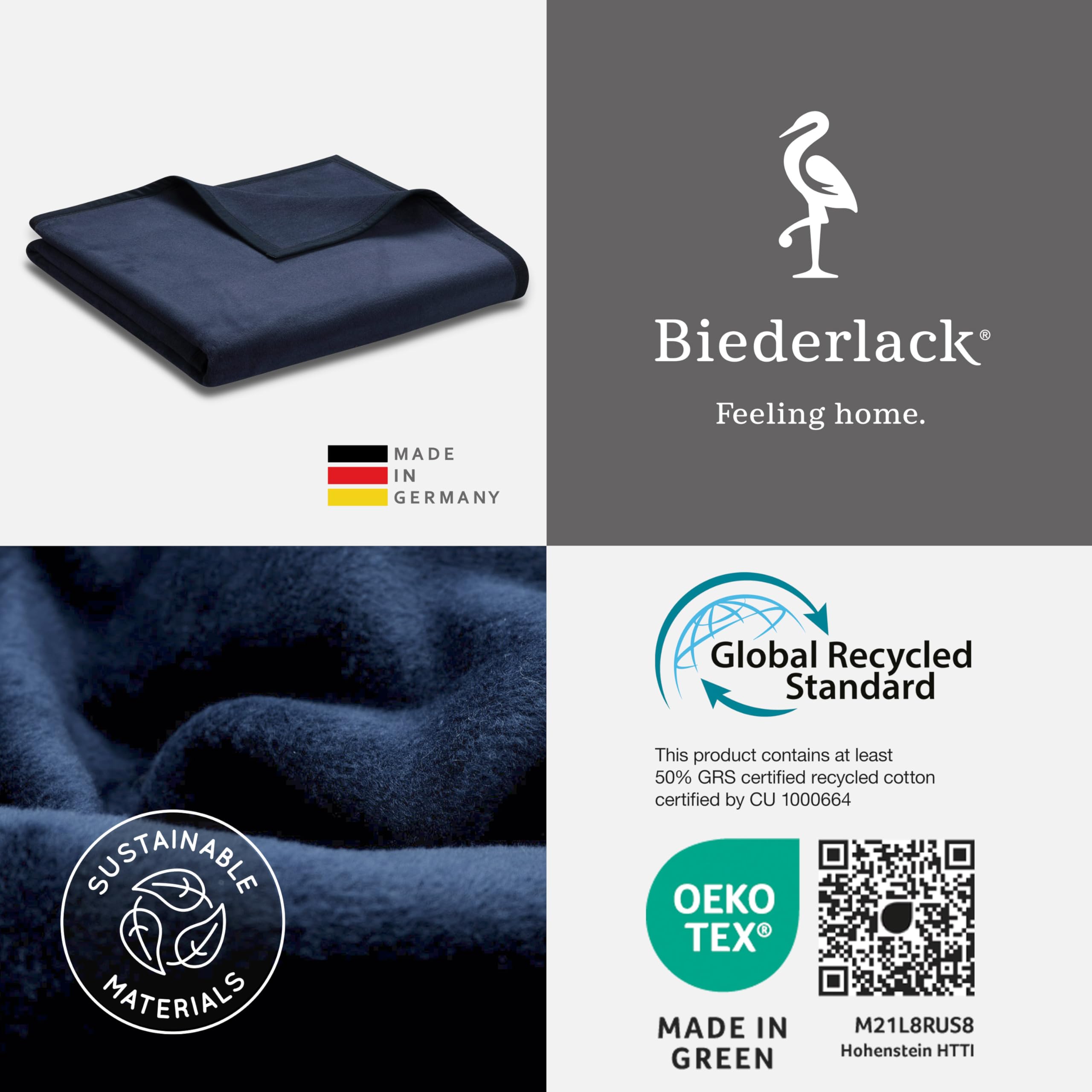 biederlack® flauschig-weiche Kuscheldecke aus Baumwolle & Polyacryl I Made in Germany I Öko-Tex Made in Green I nachhaltig produziert I einfarbige Wohndecke Cotton Uni - Dunkel-Blau in 150x200 cm