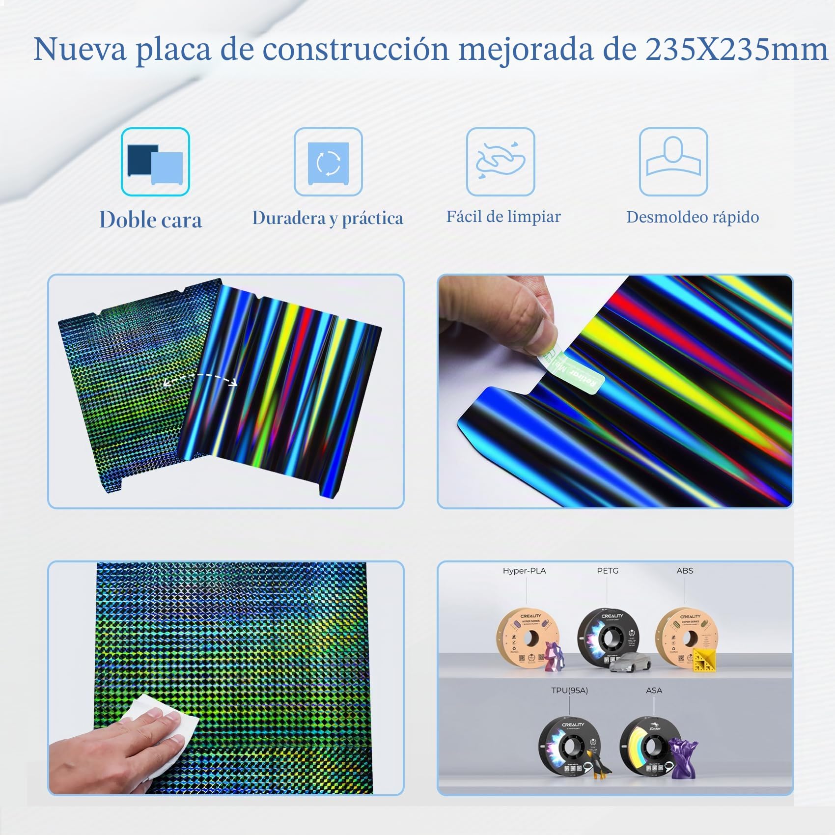 H1H - Placa de construcción para Creality K1 K1C, plataformas 235 x 235 mm para Ender 3 S1/Pro, Ender 5 S1, Ender 3 V3 KE/SE, cama de impresión de acero con resorte sin base magnética