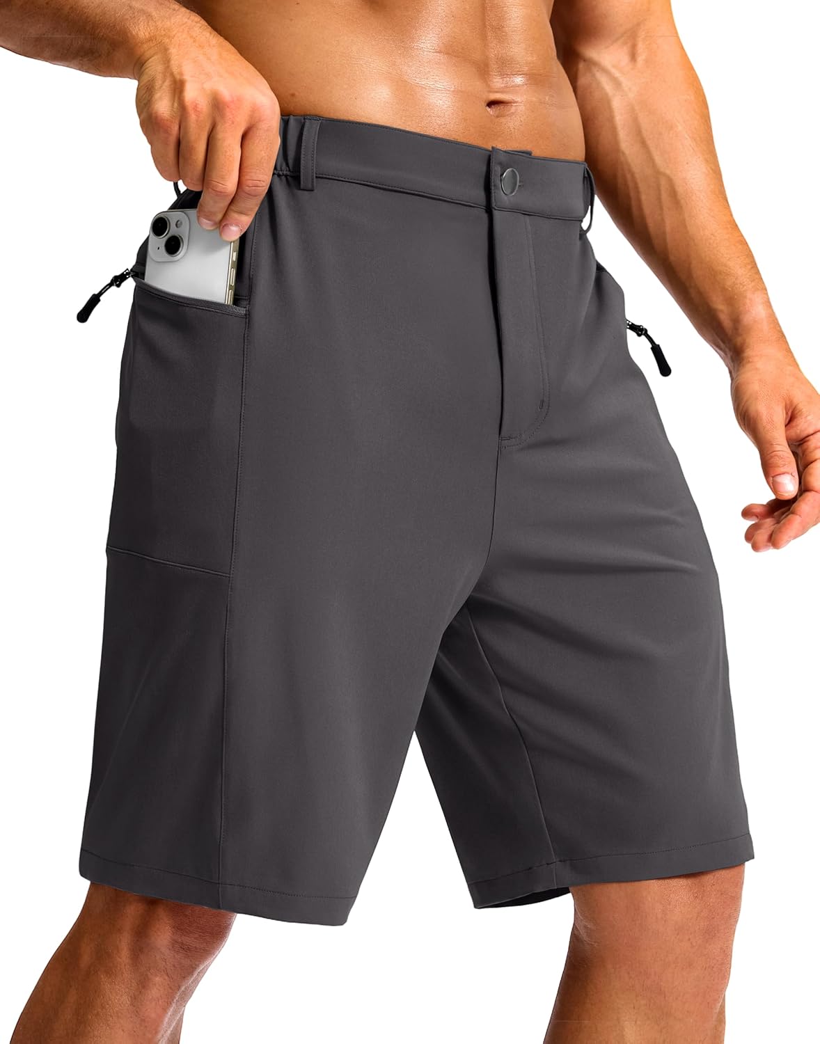 G Gradual Men's Casual Shorts 9" Lightweight Hiking Golf Zipper Pockets Stretch