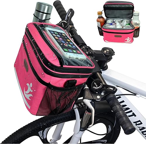 Bike Handlebar Bag Bike Basket Front Bag Waterproof with Touch Screen Phone Holder, Bike Bicycle Basket Insulated Cooler Lunch Bag