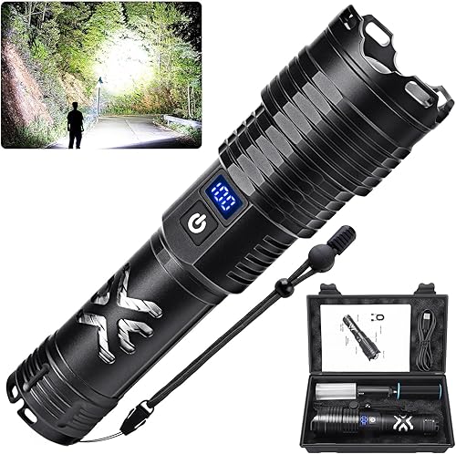 Linternas recargables de alto lúmenes, linterna LED súper brillante de 900,000 lúmenes, resistente al agua, de larga duración, 5 modos de