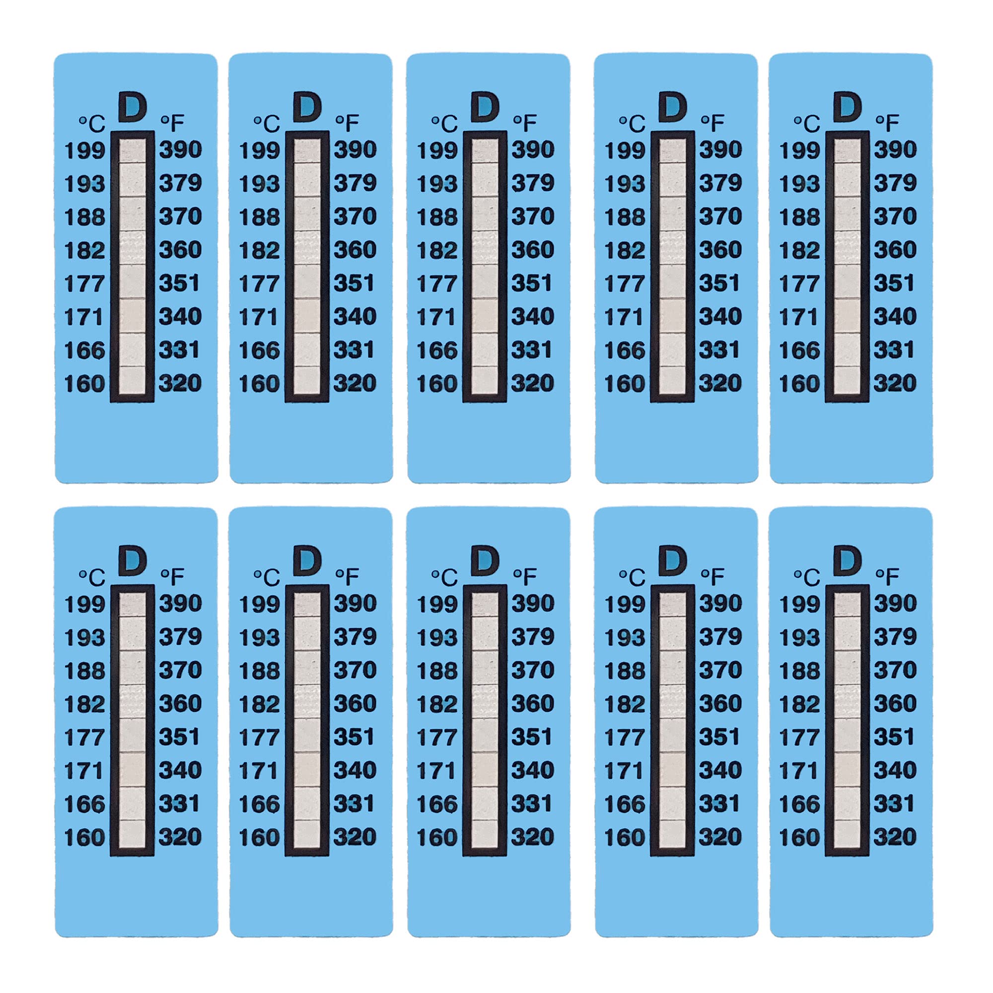 Temperaturmessstreifen, +160°C...+199°C nicht reversibel (einmalige Verwendung), 10 Stück/Packung