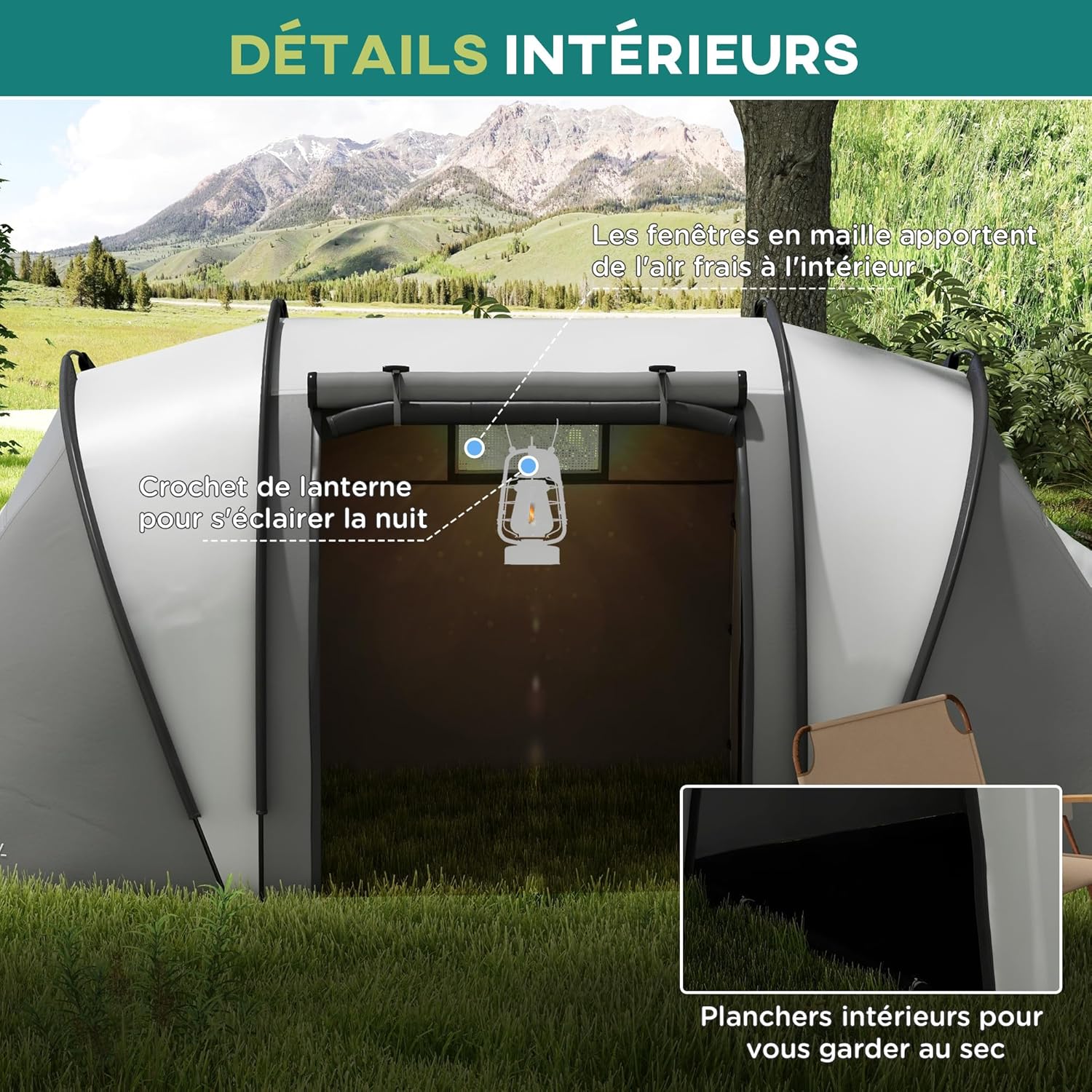 Close-up of Outsunny tent interior features
