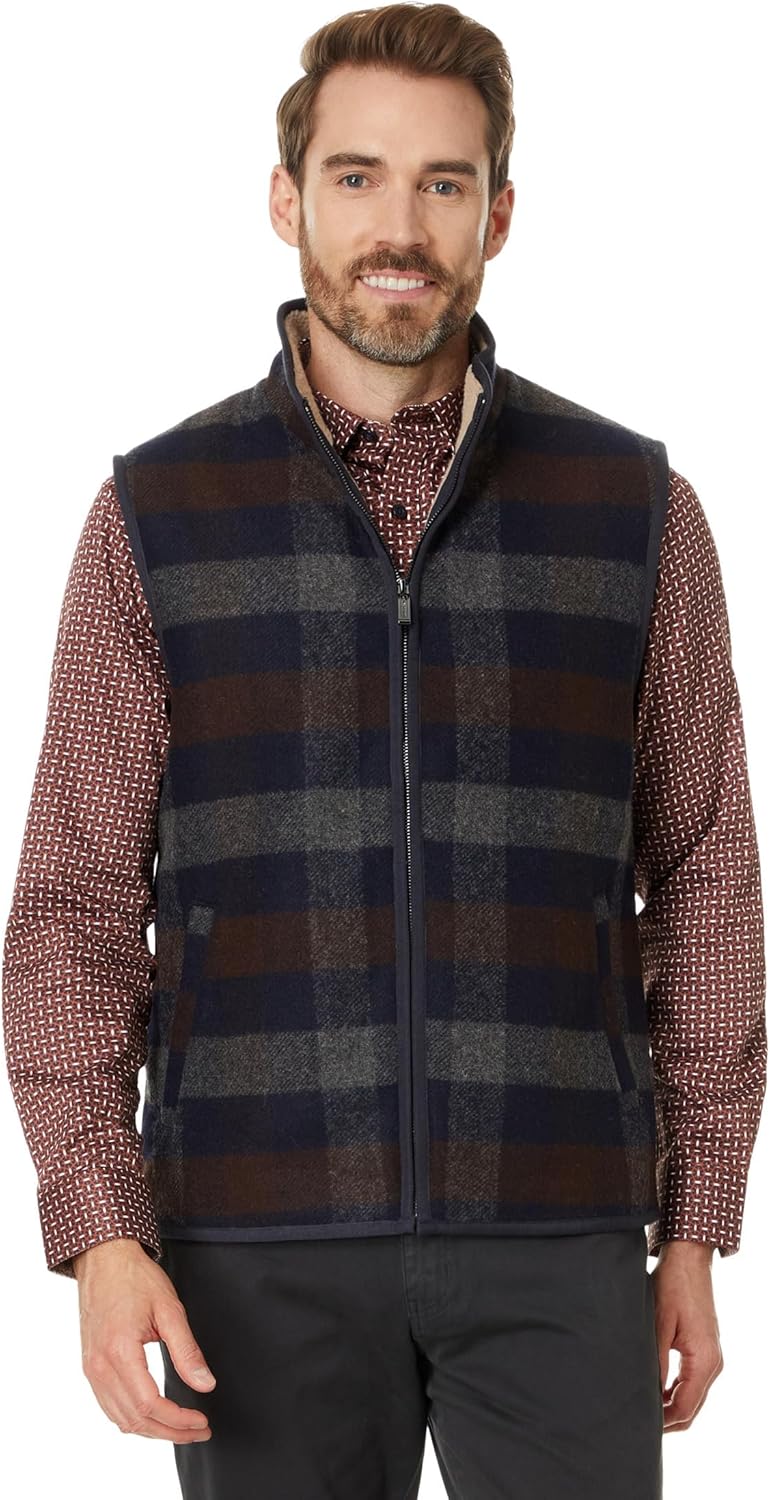 Johnston & Murphy Men's Plaid and Sherpa Vest at Amazon Men’s Clothing