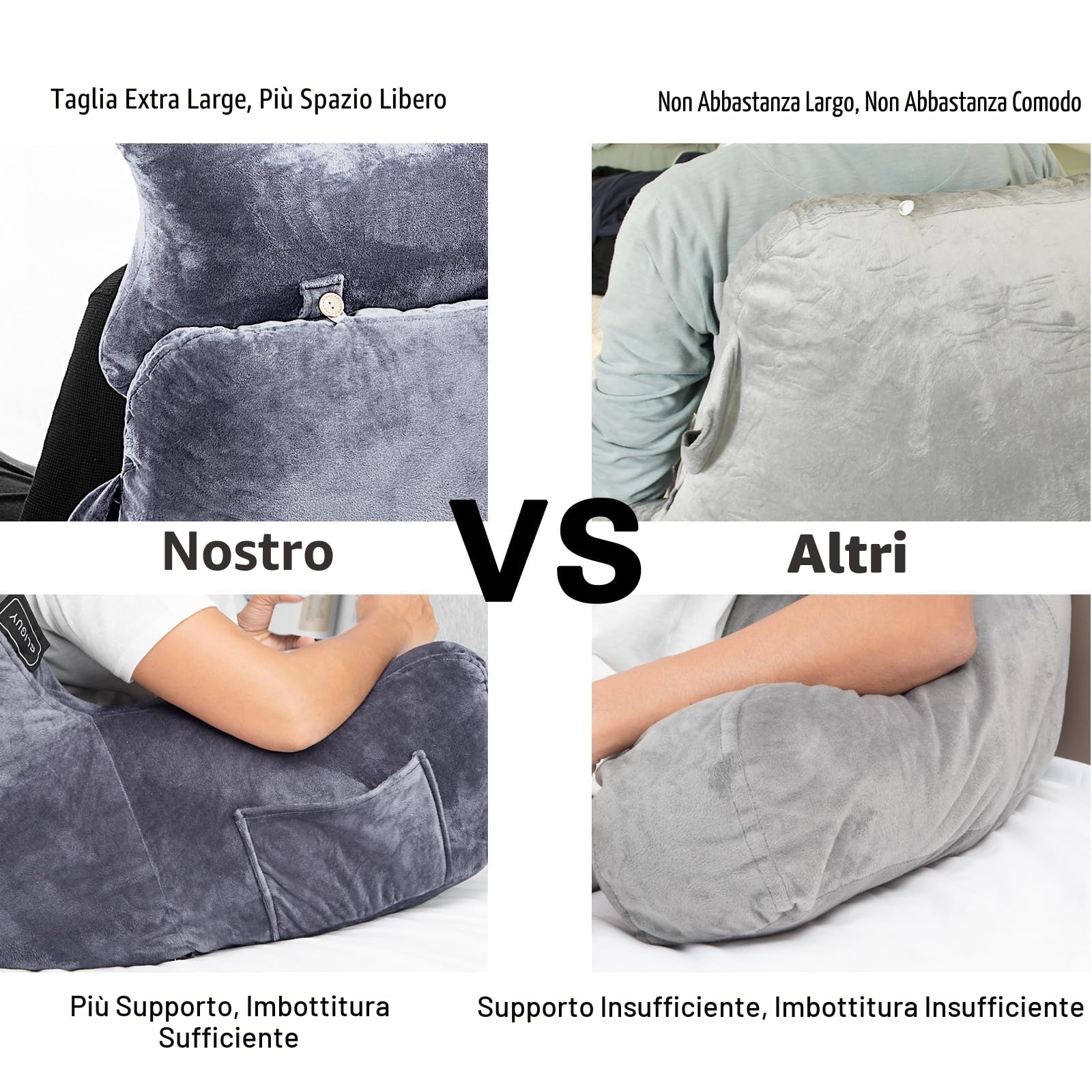 SLIGUY - Cuscino da lettura per sedersi a letto, divano, cuscino per la schiena con supporto per braccia e tasche, cuscino sedia da letto per riposare, leggere, guardare la TV, giocare per ragazzi e