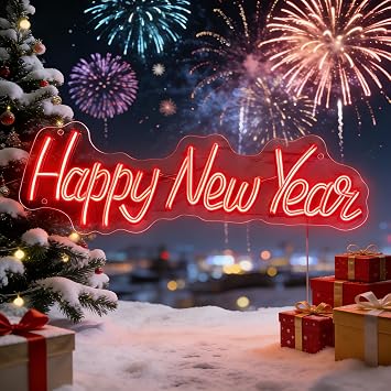 Happy New Year Neon Sign Chritsmas Gifts Neon Lights for Bedroom Living Room Home Bar Busines Stores Coffee Shop Hotel Christmas Decoration New Year Wedding Birthday Party Gift 27.5IN