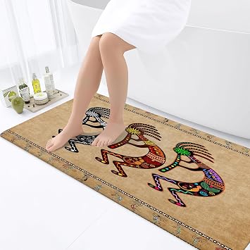 Southwestern Bathroom Rug, Southwestern Native American Style Bath Mat, Non-Slip Absorbent Boho Tribal Print Floor Mat, Vintage Ethnic Decorative Doormat for Bathroom Kitchen Living Room, 17X29inch
