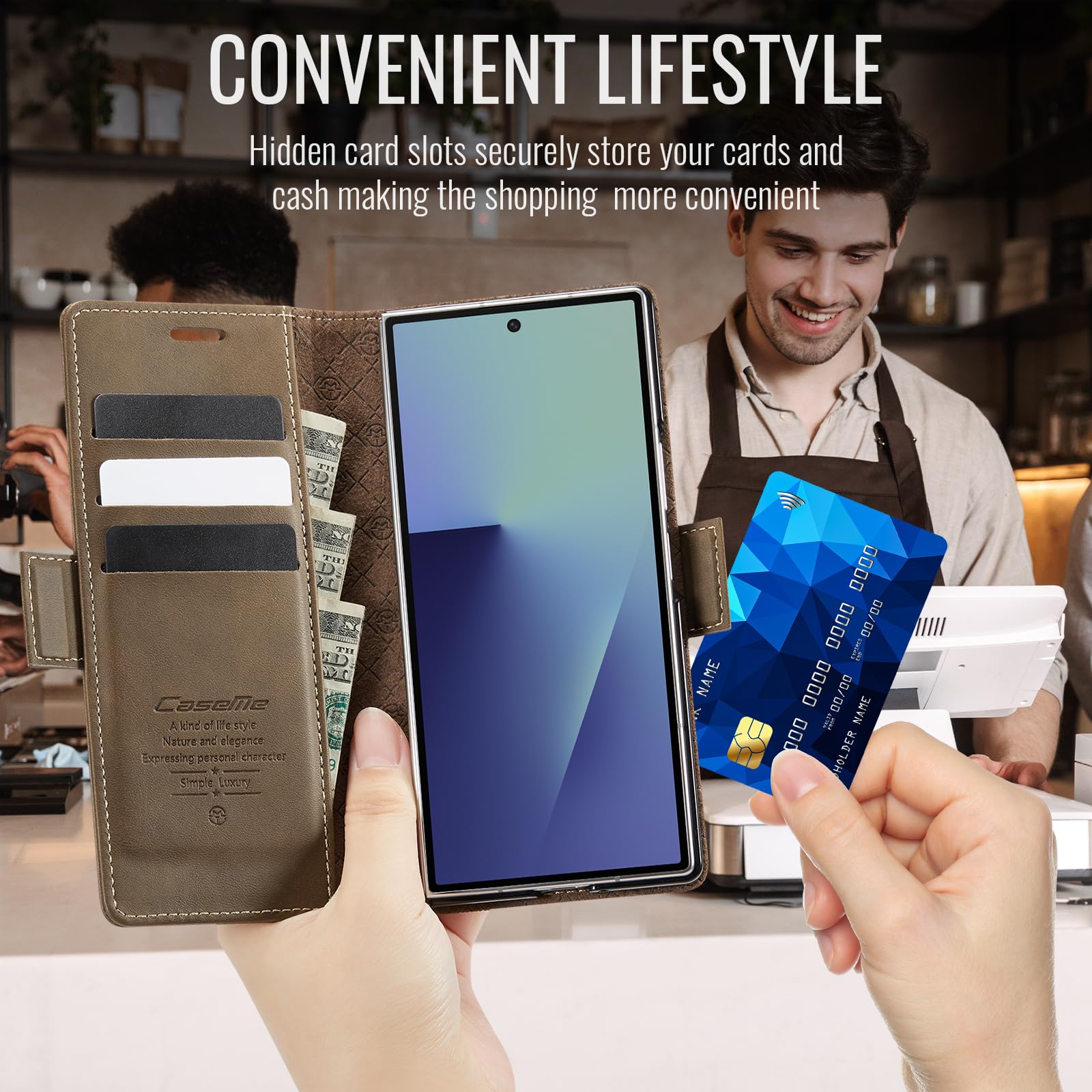 for Samsung Galaxy Z Fold 7 Case, Wallet Case Flip Leather with Card Holder Magnetic Closure Shockproof Kickstand Protective Phone Cases Cover for Galaxy Fold7, Coffee — view 4