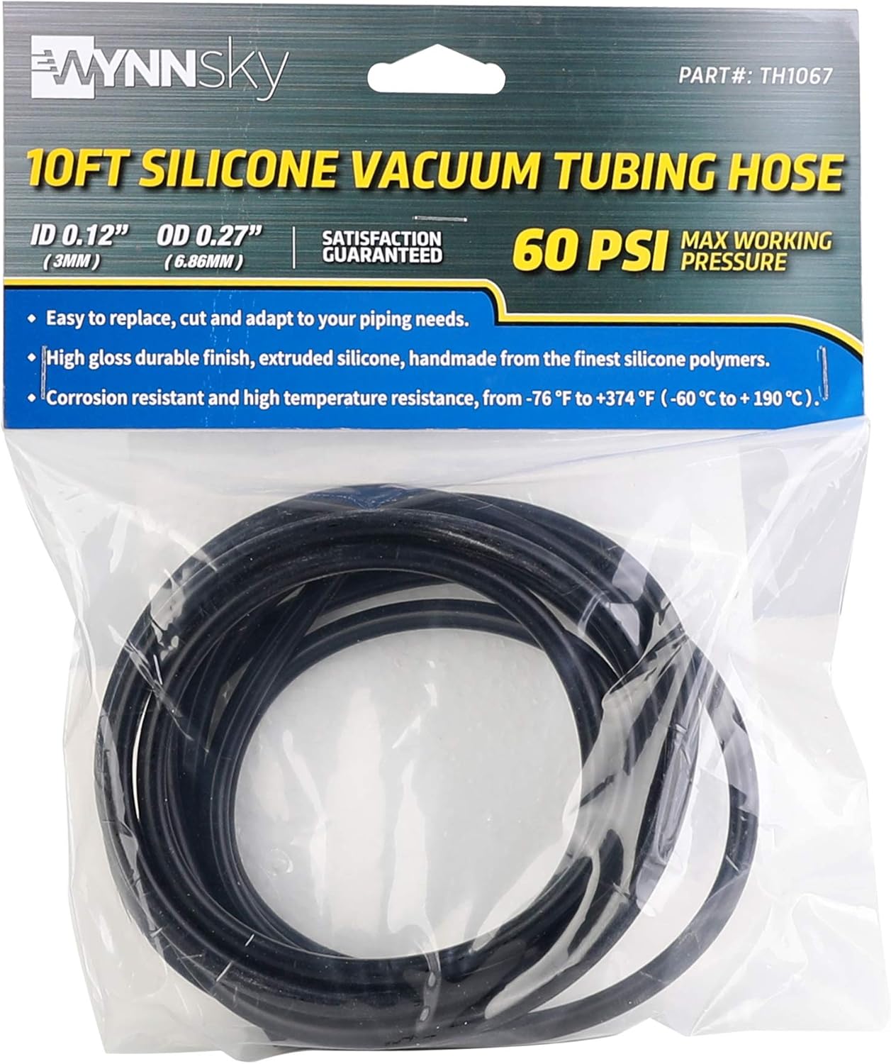 WYNNsky 10FT Vacuum Tubing Hose, 0.12'' (3MM) ID, 0.27'' (7MM) OD, High Temperature Silicone Material, -76℉ to 374℉, 60PSI Max Working Pressure Automotive Replacement Vacuum Hose : Automotive