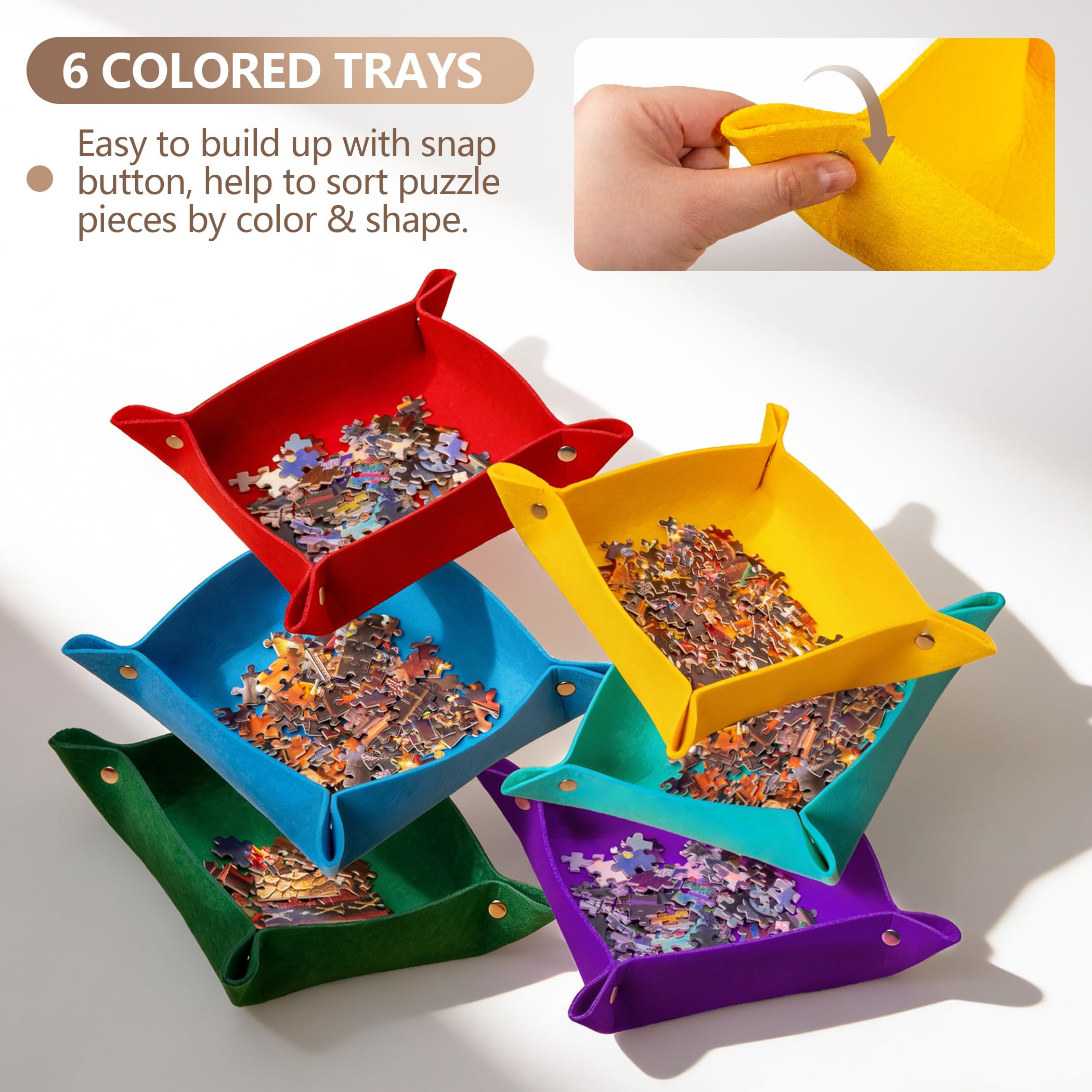 Kippbares Puzzlebrett mit 2-in-1-Ständer und Abdeckung, Leichter Filz-Puzzleaufbewahrungstisch mit 3-Fach verstellbarem Winkel, 6 Puzzlesortierfächern für Puzzlespiele mit bis zu 1500 Teilen