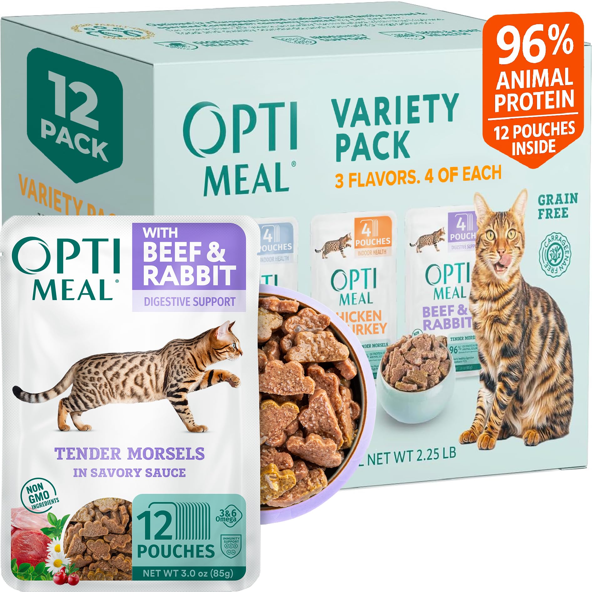 Wet Cat Food Variety Pack, Beef & Rabbit Bundle in Savory Gravy, High Protein & Moisture-Rich Tender Morsels, Indoor Adult Cat Wet Food