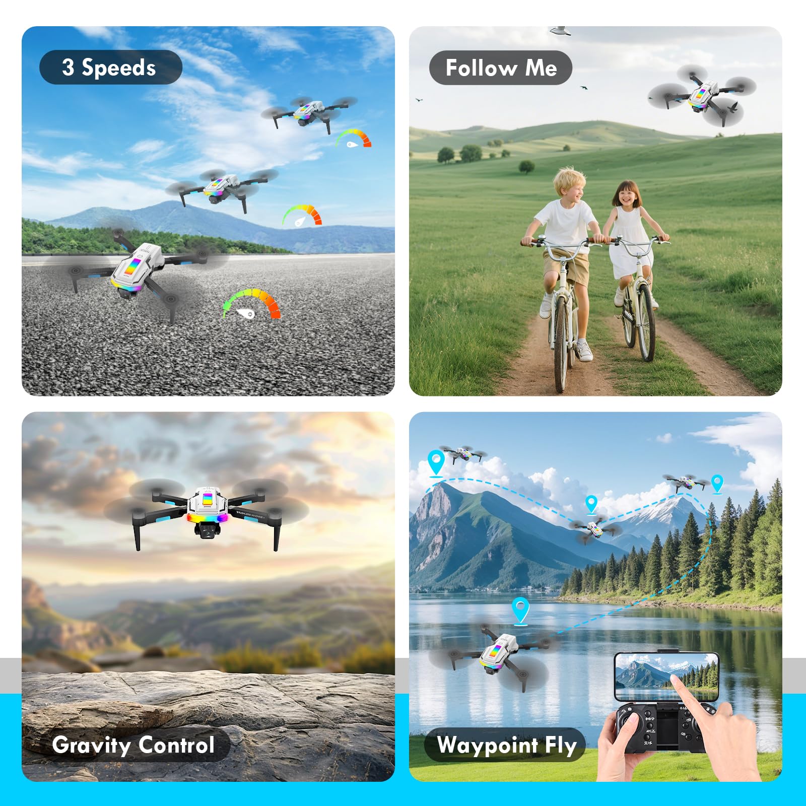 Drohne mit Kamera 4k, Bürstenloser Motor, Faltbare Drohne, 360°Flip, Headless Mode, WiFi, Flugbahnflug, One Key Start/Landen, Spielzeug und Geschenke für Jungen Anfänger, 2 Batterien (Weiß)
