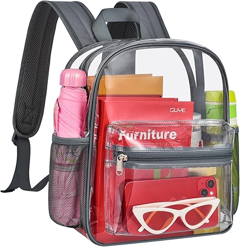 MAY TREE Mochila transparente para eventos de estadio, 12x11x5 pulgadas pequeña mochila transparente para conciertos festivales deportes al aire
