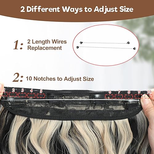 Miniatura 10 de Extensiones de cabello tipo halo ajustables, largas, onduladas, peluca sintética Hairextension mejorada, 4 clips seguros en las extensiones de