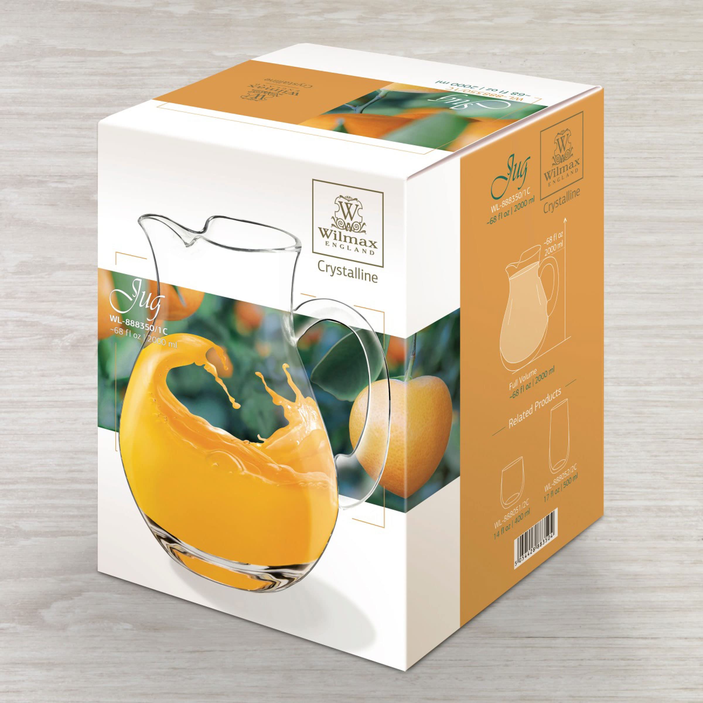 Wilmax Glaskrug 2000 ml | Wasserkrug | Glas-karaffe | Wasserkanne | Glaskaraffe | Weinkaraffe | Glaskanne | WasserKaraffe | Teekanne | Geschenkbox | Transparent | 1 Stück |