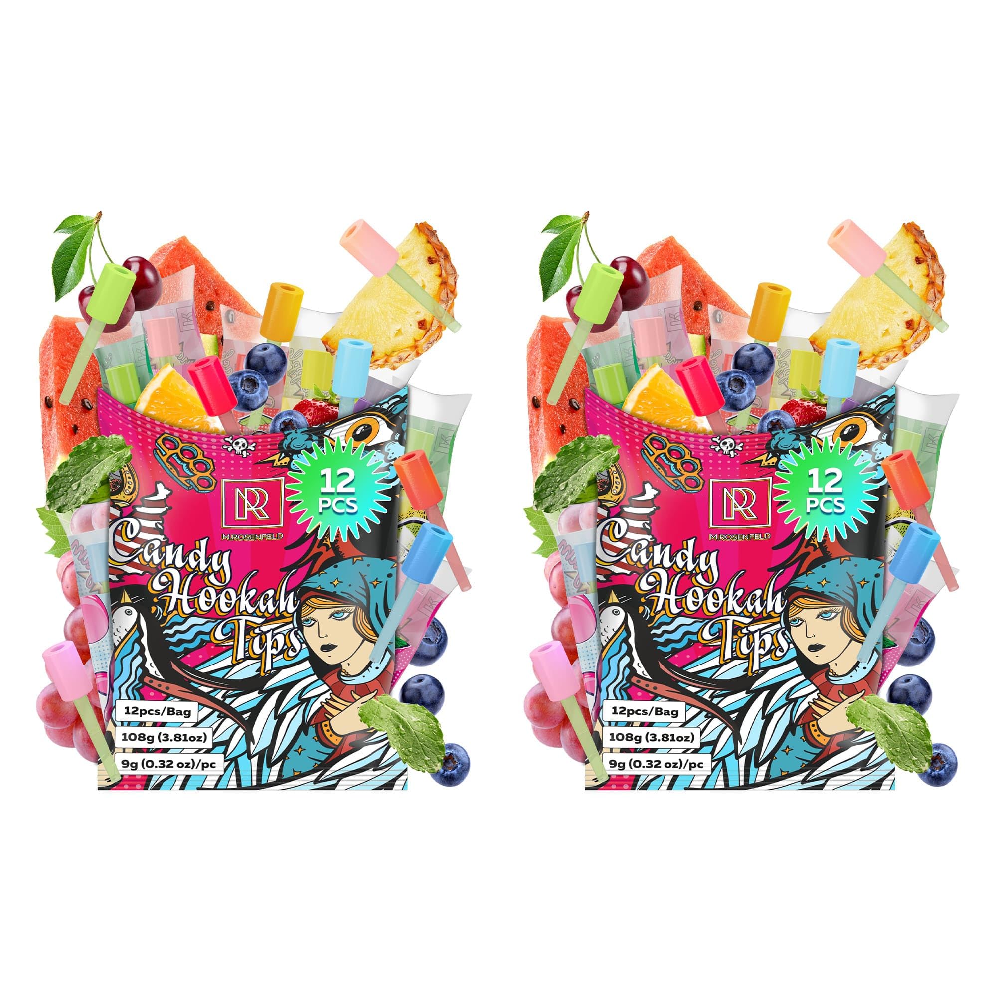 Candy Hookah Tips - 2 x 12 pcs Glow in The Dark Jolly Tips - Individually Wrapped Hookah Tips Lollipop Shisha Accessories - 2 x 12 Different Hookah Candy Tips Delicious Flavors - Hookah Tips Disposable - Pack of 2