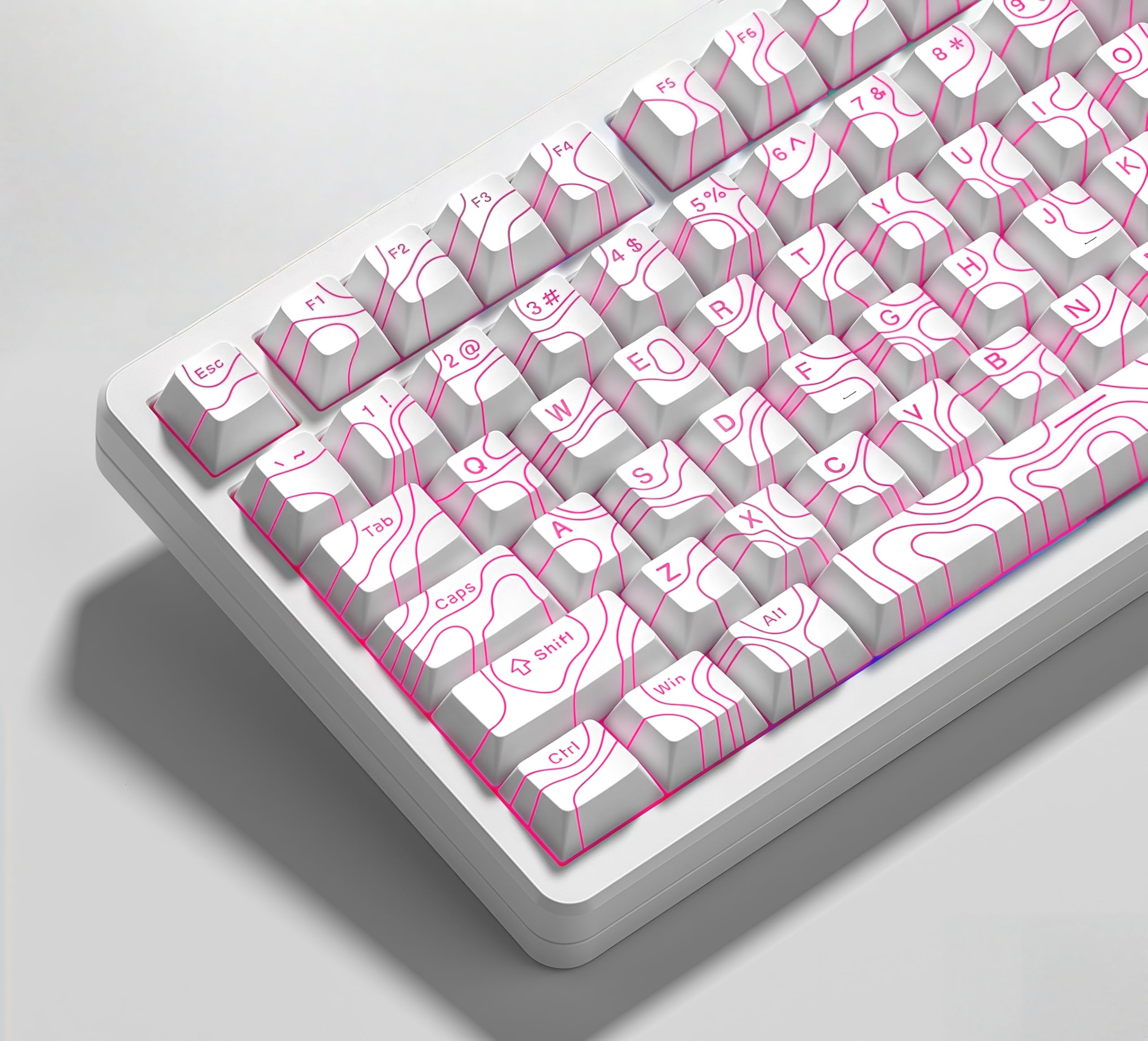 dagaladoo White Keyboard keycaps,Double Shot PBT keycap Topographic | Shine Through custom key caps,Side Printed,Cherry Profile keycaps for most cherry-mx switch Mechanical Keyboard 118key White (North Facing)