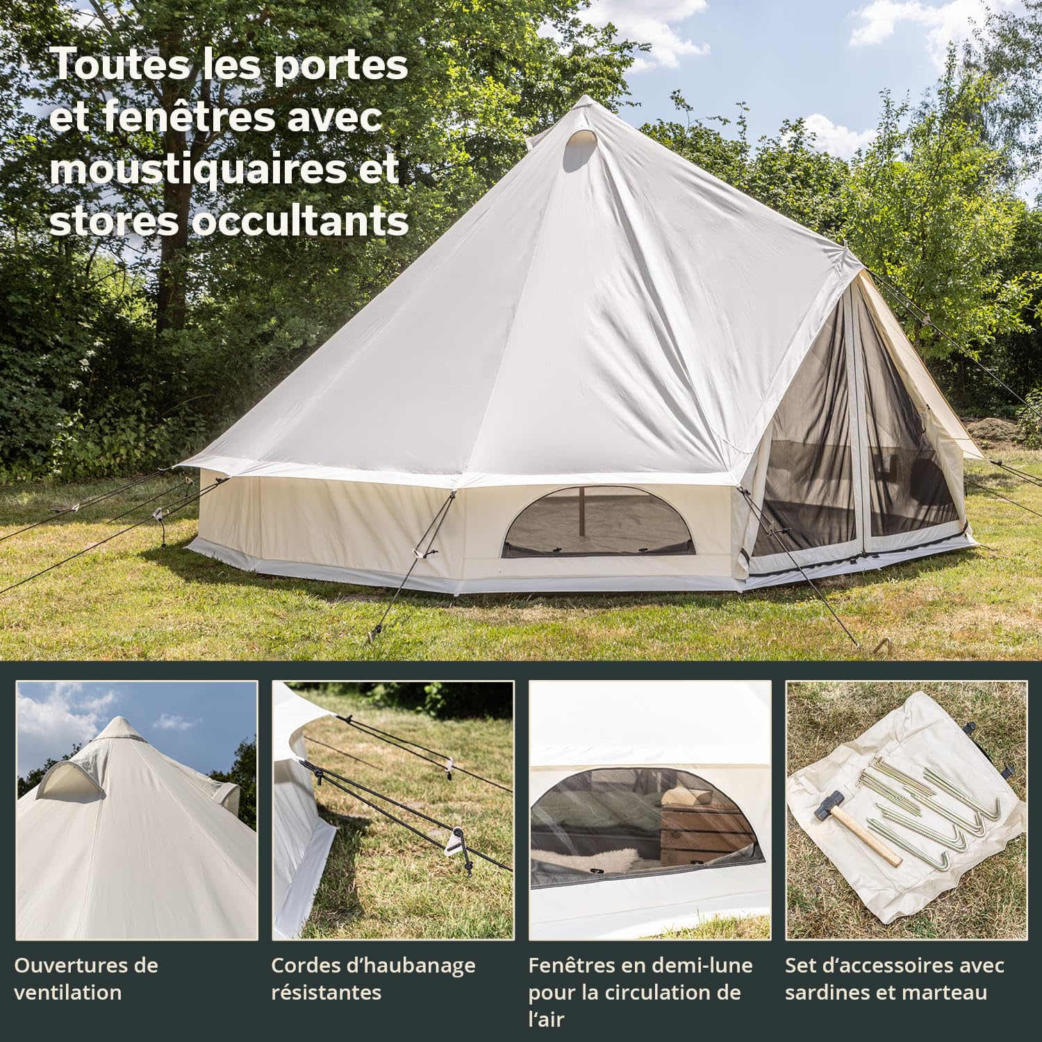 Skandika Tipii 400/500 Tente tipi 8/10 Personnes | Tente étanche en Coton, Colonne d'eau 4000 mm, moustiquaire | Yourte, Tente de Glamping, de Festival