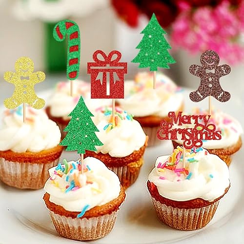 Miniatura 3 de Keaziu 24 piezas de pan de jengibre para cupcakes de Navidad, pan de jengibre, revelación de género, árbol temático de Navidad, regalo de cupcakes,