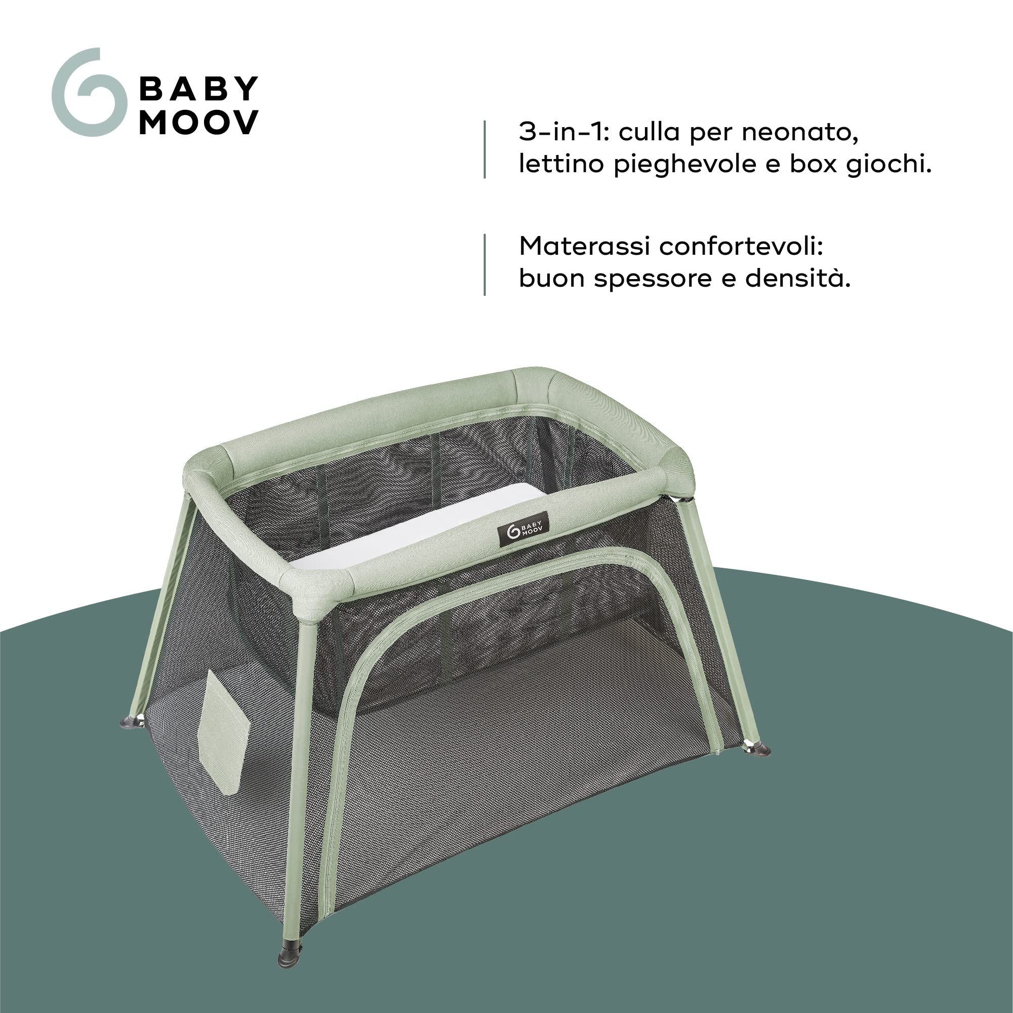 Babymoov Lettino Moov and Comfy 3 in 1- Ideale dalla nascita ai 4 anni - 2 livelli: culla e lettino grande - Può essere trasformato in un'area giochi - Facile da montare e da piegare - Garanzia a vita