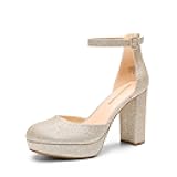 Women's Platform Chunky High Heels Closed Toe Block Ankle Strap Dress Bridal Party Wedding Shoes