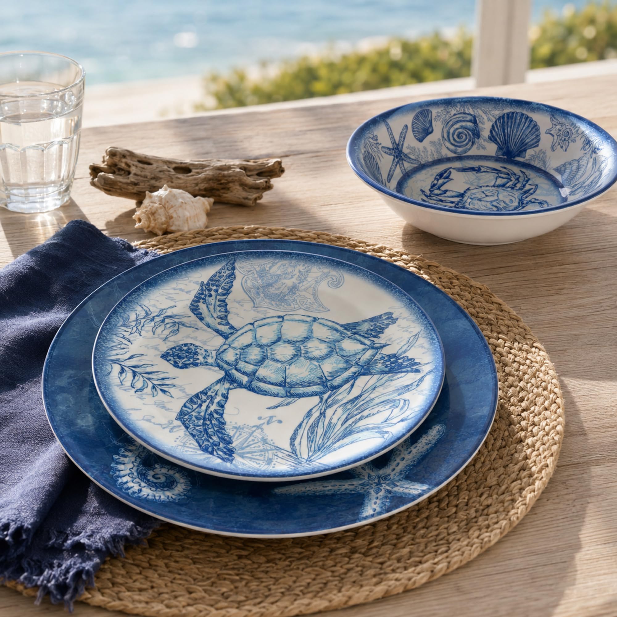 Certified International Oceanic 12-teiliges Geschirr-Set aus Melamin, für 4 Personen, mehrfarbig