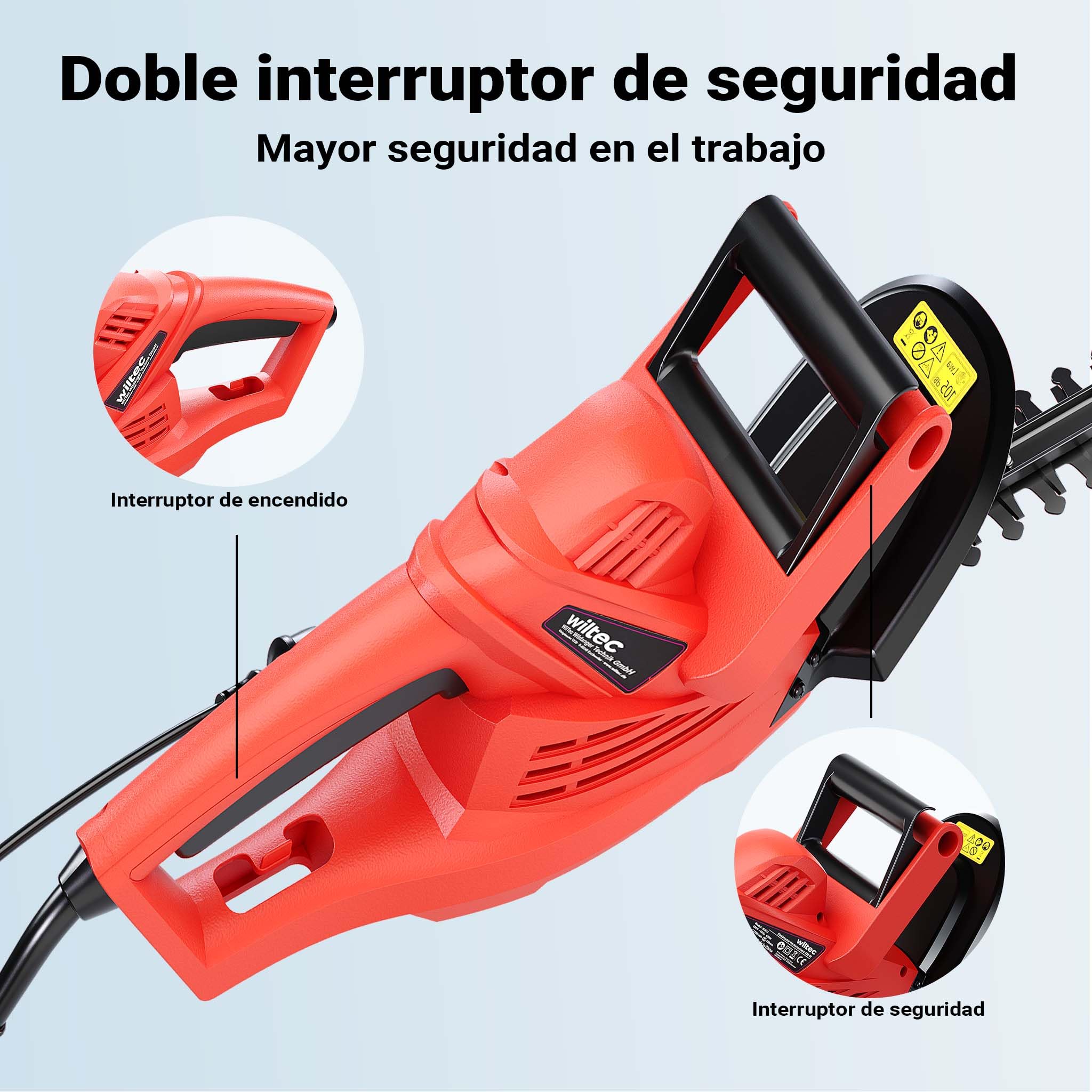 XPOtool Cortasetos eléctrico 520W Longitud de Corte 450mm Freno de Parada rápida Protector de Manos