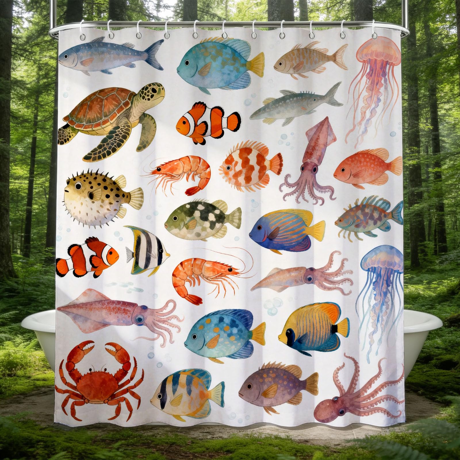 Hongduo 3D Underwater Animals Shower Curtain for Stalls Bathtubs Turtle and Octopus Bathroom Decor Shower Curtain Set Polyester Fabric Waterproof 180x180cm/71X71 Inch with Hooks