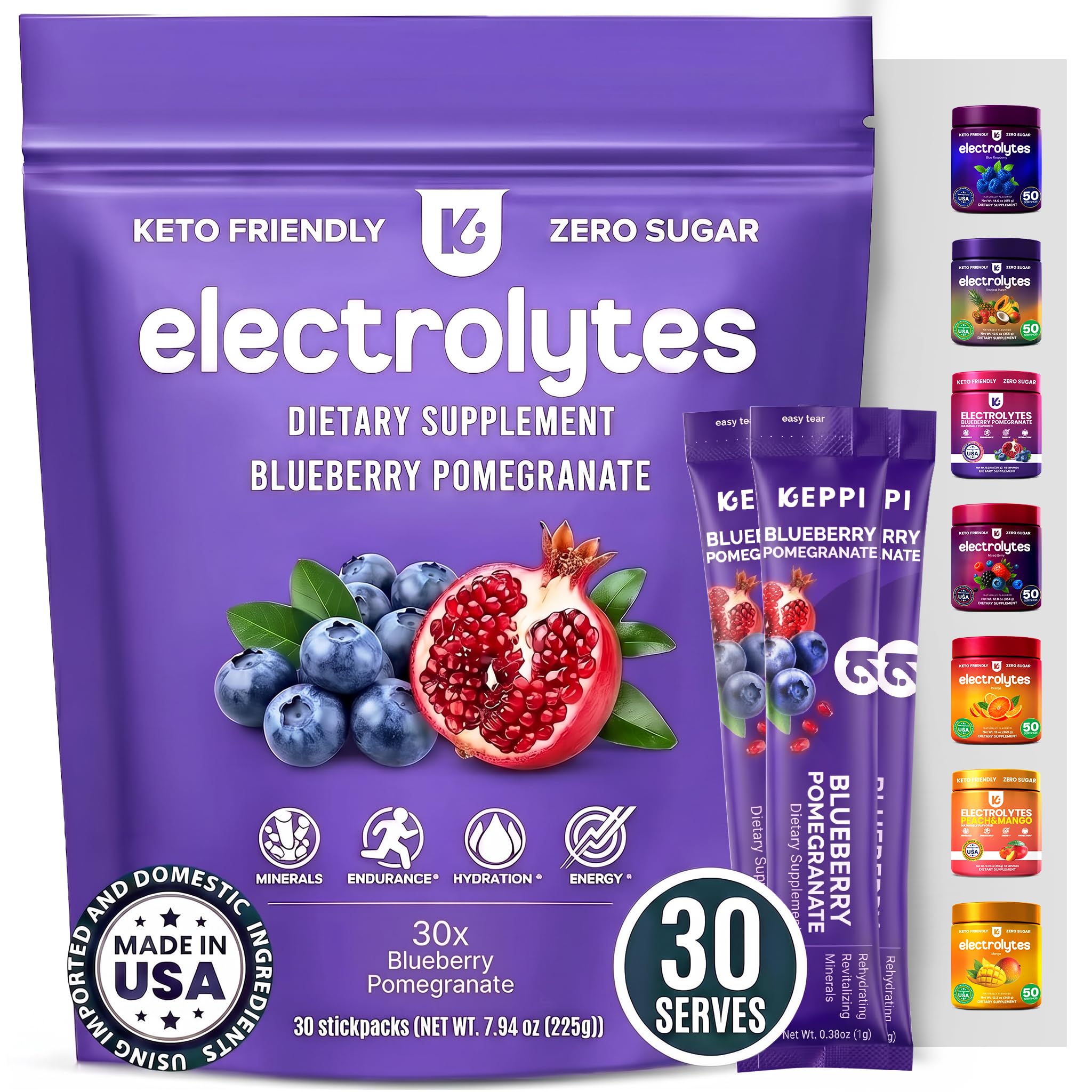 Keppi Electrolytes Powder – Blueberry Pomegranate Flavor 50 Servings – No Sugar Hydration Supplement with Potassium, Magnesium, Sodium – Keto, Vegan, Fasting-Friendly, Zero Calorie Electrolyte Drink — Amazon image 12
