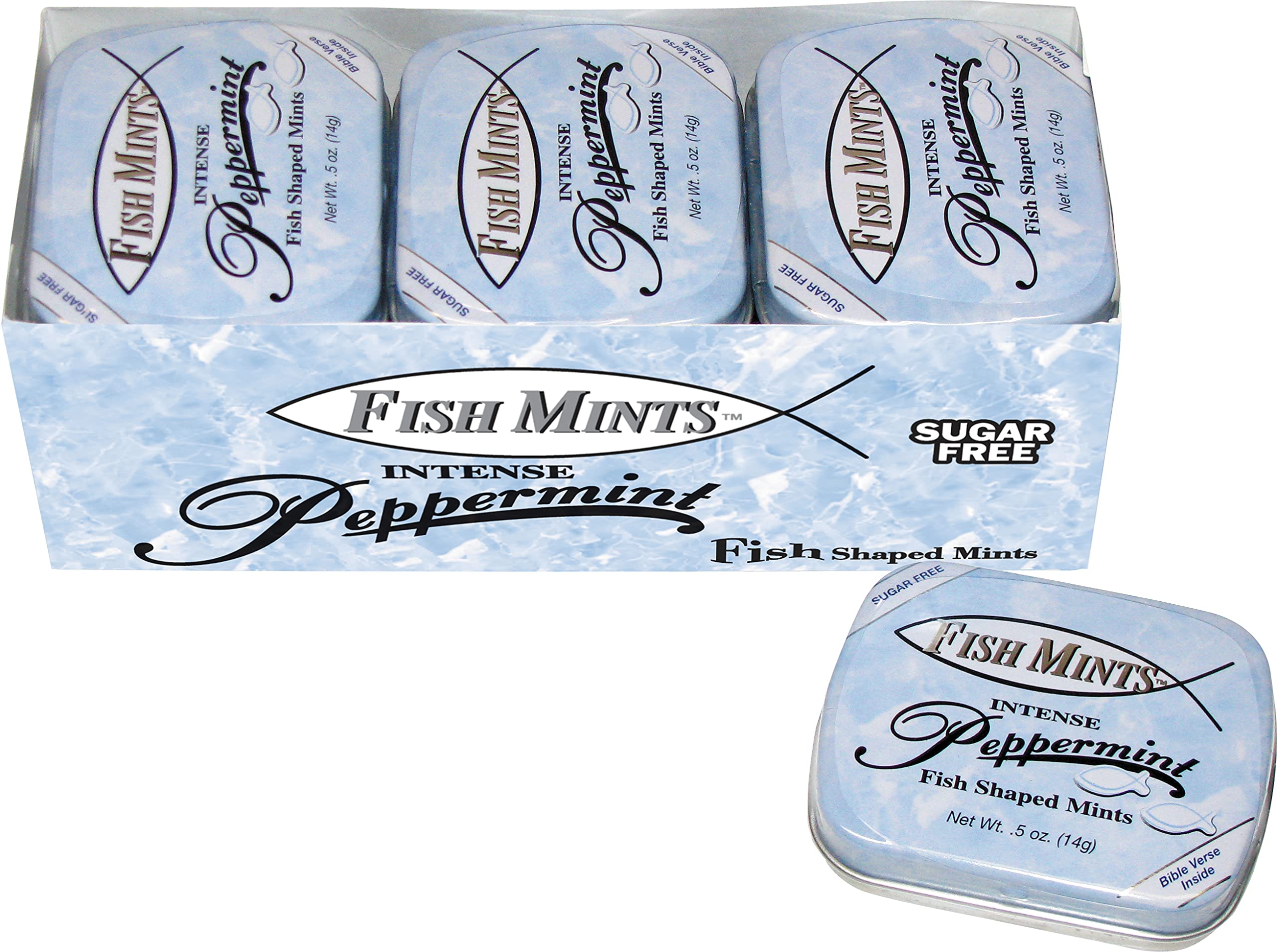Scripture Candy, Sugar Free Fish Shaped Peppermint Flavored Mints in a Pocket Sized Tin, 9 Count