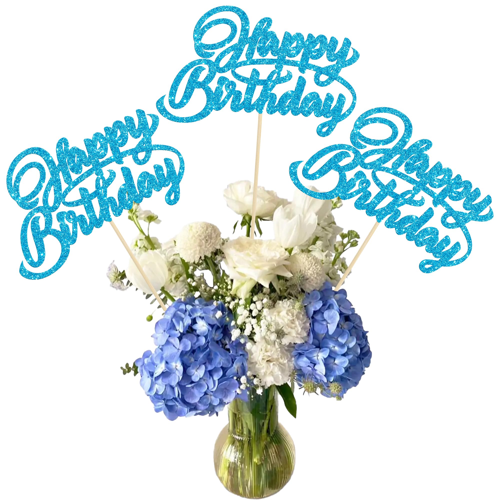 Ephlyn 12Pcs Happy Birthday Centerpiece Sticks Birthday Party Decorations Double Sided Glitter Table Toppers Decorations for Baby Shower Anniversary Party Decors Favors Blue
