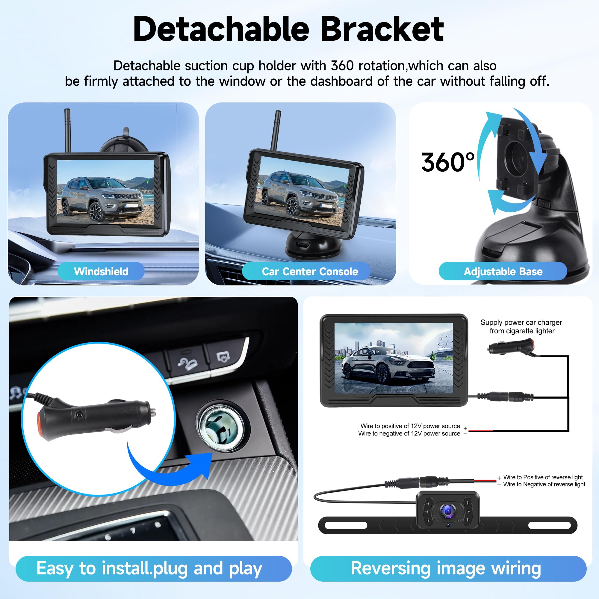 Senza Fili Digitale Telecamera di Retromarcia Kit con 5 Pollici IPS Monitor, IP69 Impermeabile, Visione Notturna, Grandangolo per Piccola Auto e Piccolo Camion, Veicoli da Lavoro, Grandi Camion, ecc.