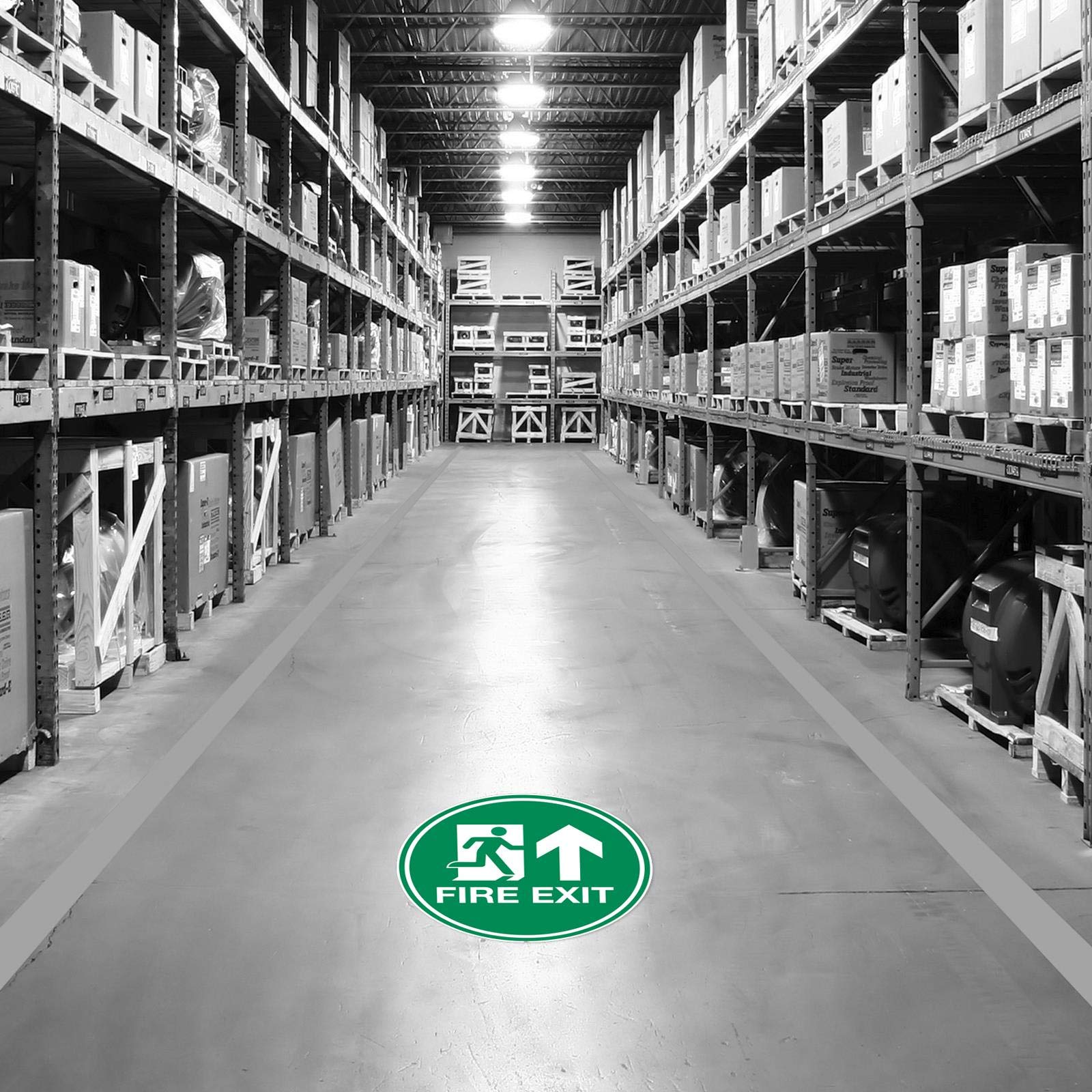 Pack de 6 marcadores de seguridad para correr con flechas de salida de incendio, adhesivo de vinilo antideslizante, señales de seguridad de fábrica Wearhouse