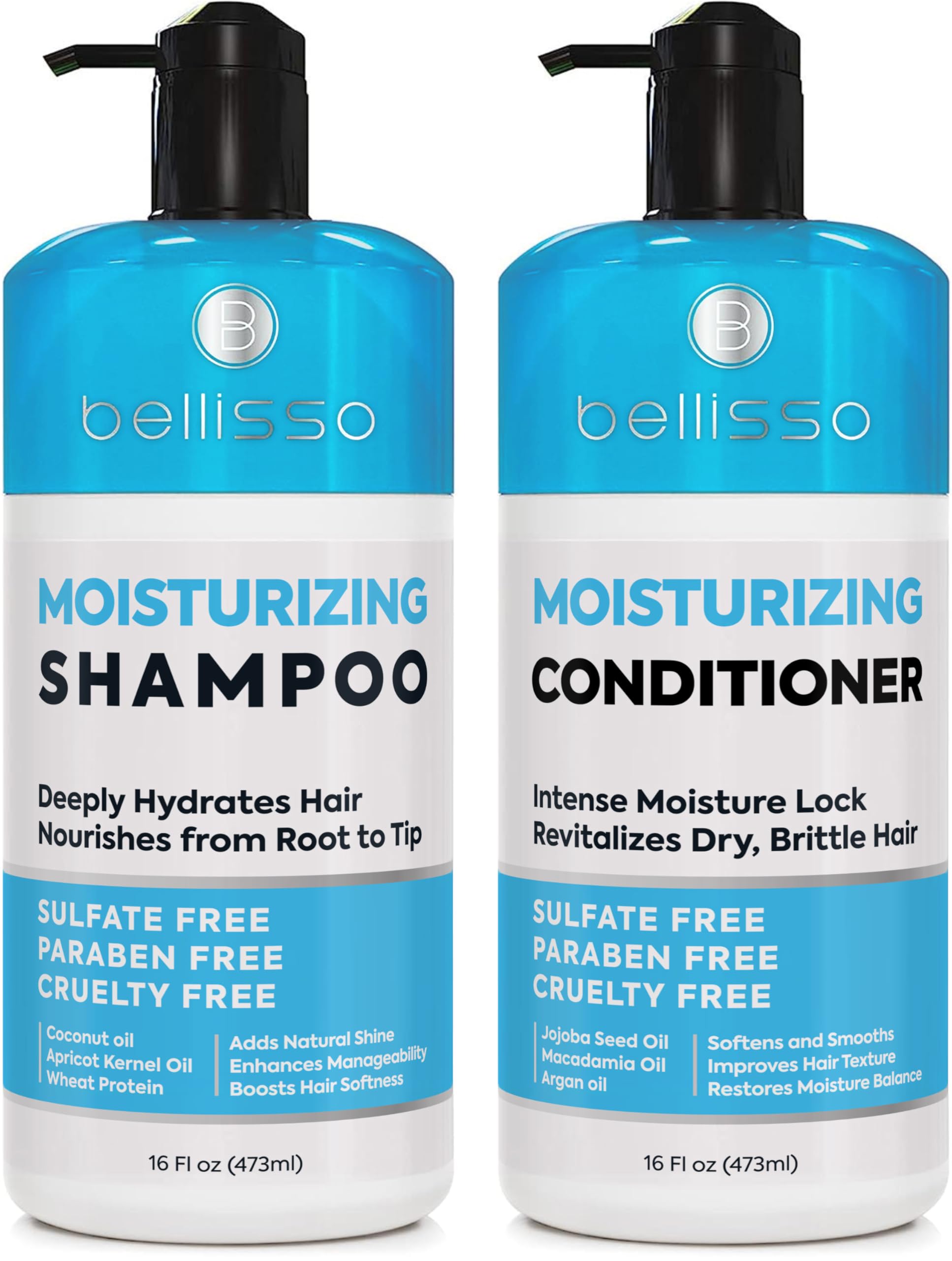 Moisturizing Shampoo and Conditioner Set - Sulfate Free Care for Women and Men - Hydrating, Deep Moisture Duo with Shea Butter - Salon Grade, Color Safe - Ideal for Curly Hair and Dry Split Ends