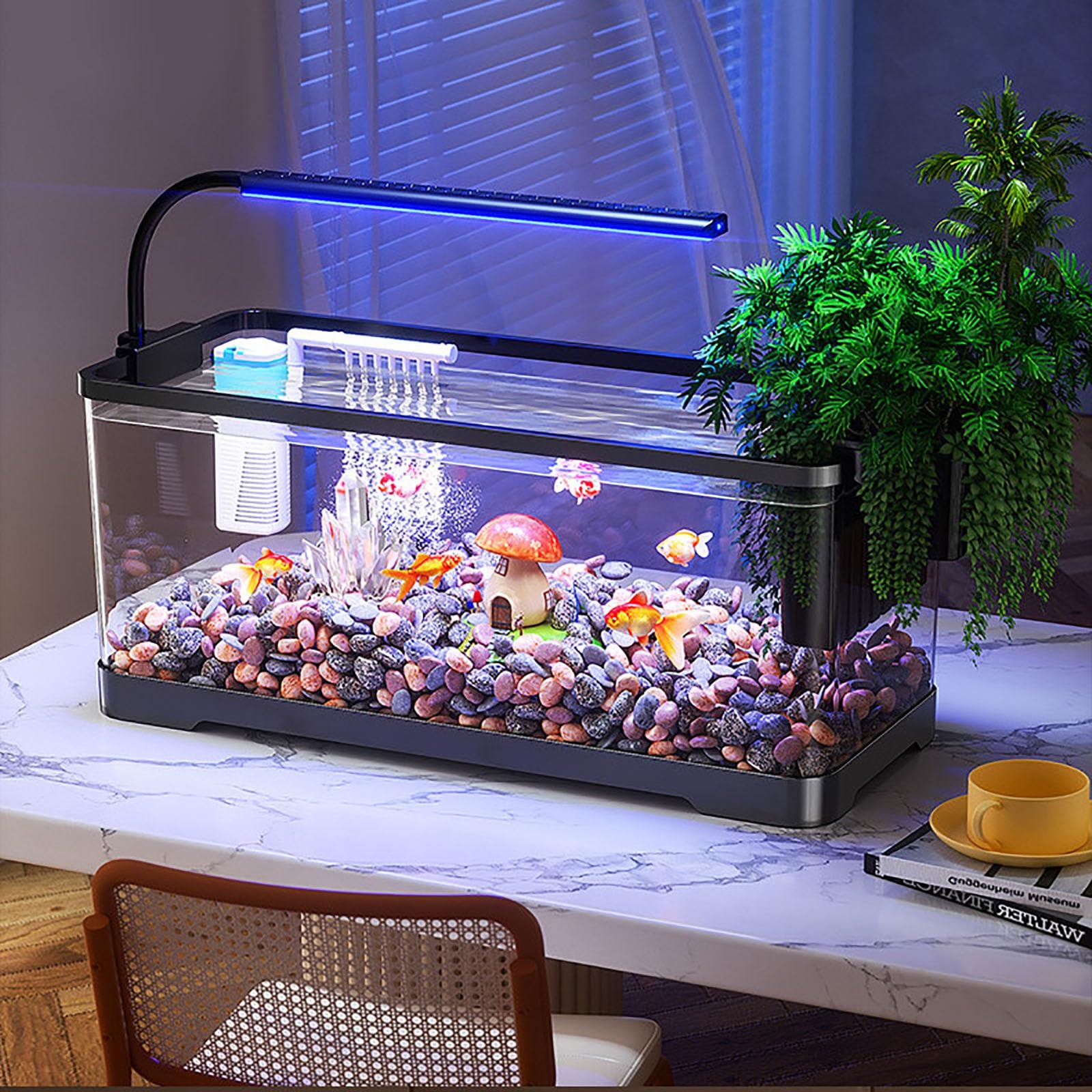 Aquarium avec Filtre Et Lumière, Kit Complet D'aquarium LED pour Petits Poissons, Betta, Chambre d'enfant, Bureau(Medium)