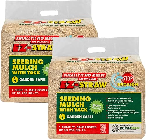 EZ-Straw - Mantillo de siembra con tachuela, paja procesada biodegradable, paca de 1 cu. ft (cada uno cubre 250 pies cuadrados), paquete de 2