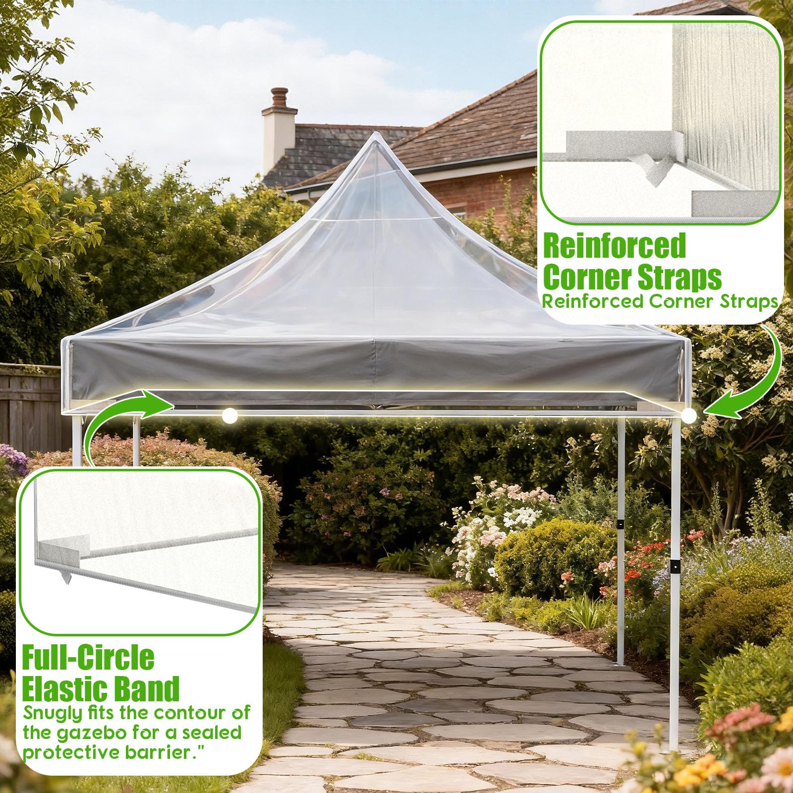 Toit de Pavillon 3x3 m en PVC Transparent, Bâche de Rechange Imperméable 270 g/m², Toit Pointu pour Tonnelle de Jardin, Compatible Tente Pliante, Abri de Jardin & Party Tent