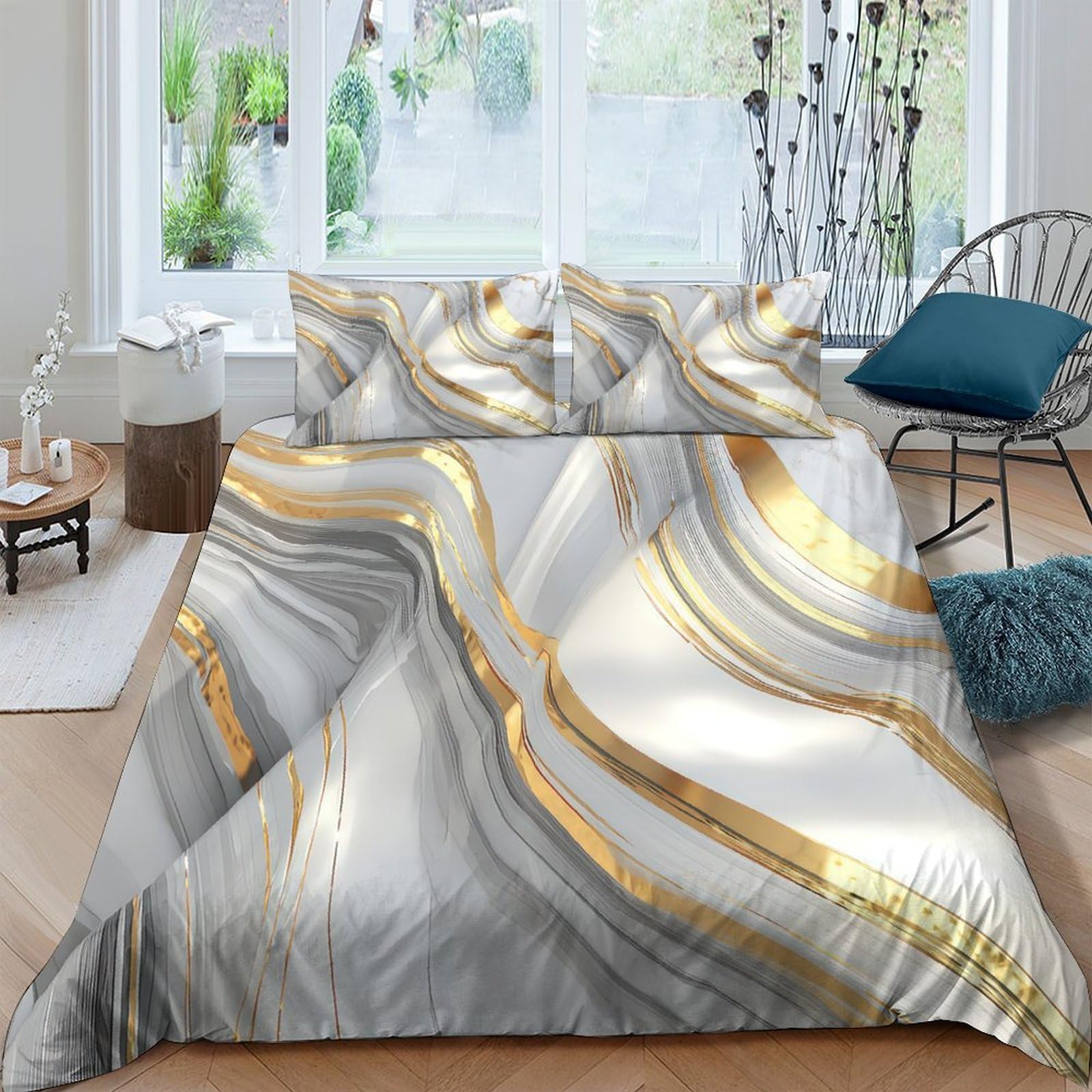 Ctjqhvkz Style-7 3D Printed Marble Gold Vein Fitted Sheet Microfiber Soft Grey White Abstract Mattress Cover For Bedroom Decor Single（135X200cm）