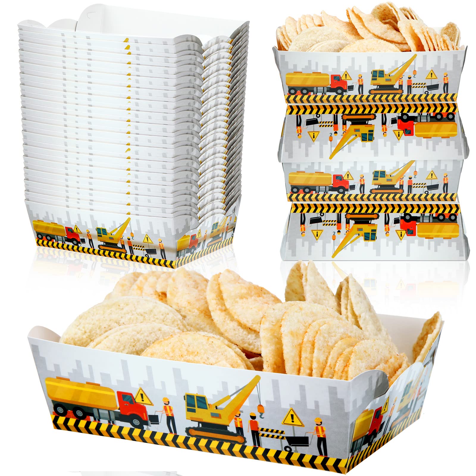 Cunhill 60 Pack Construction Birthday Party Supplies Construction Food Tray Party Favors Paper Serving Tray Paper Food Boats for Concession